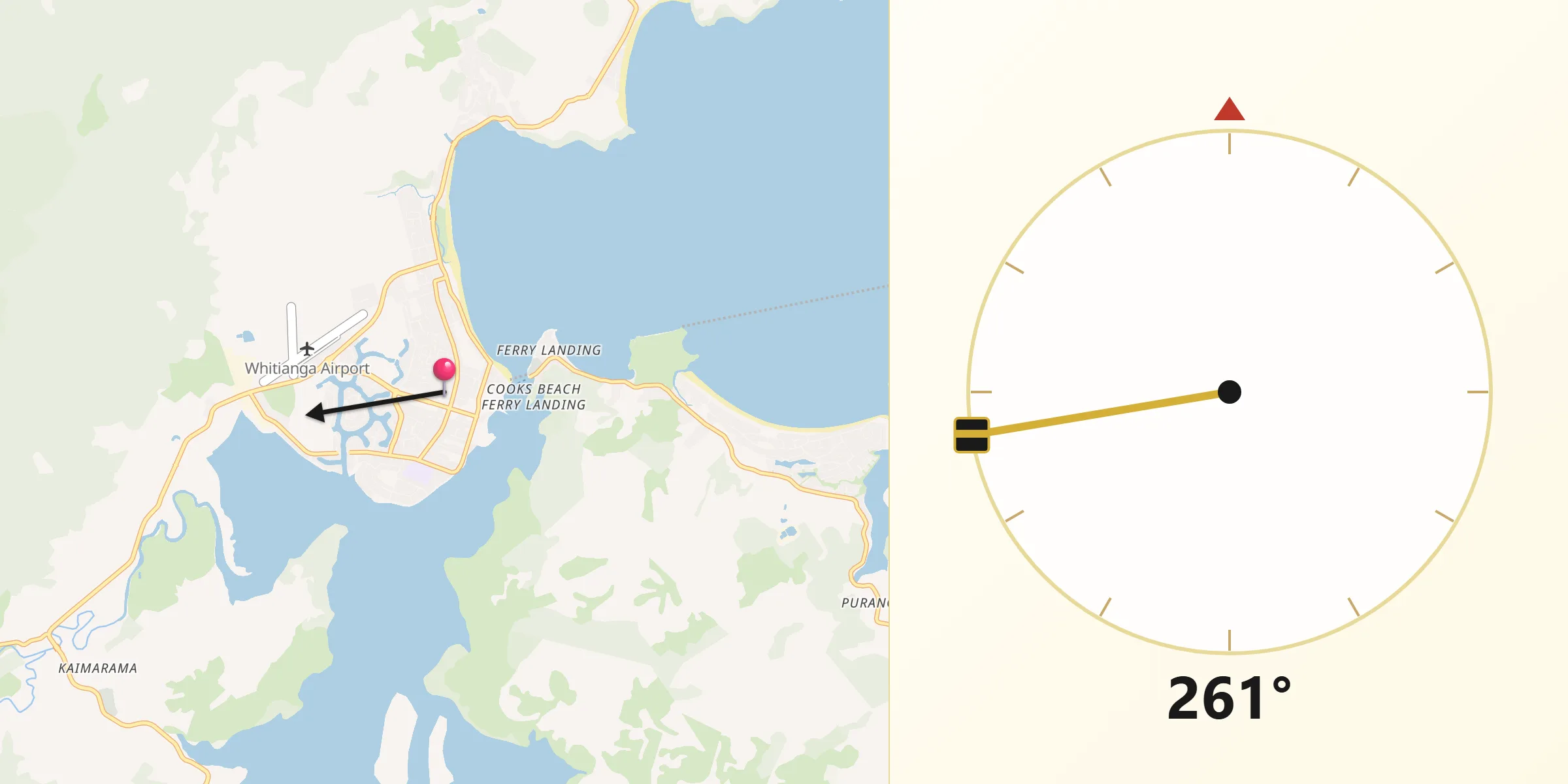 Qibla Direction from Whitianga
