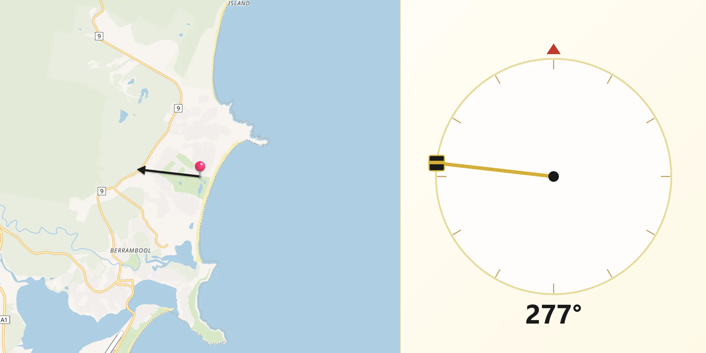 Qibla Direction from Tura Beach