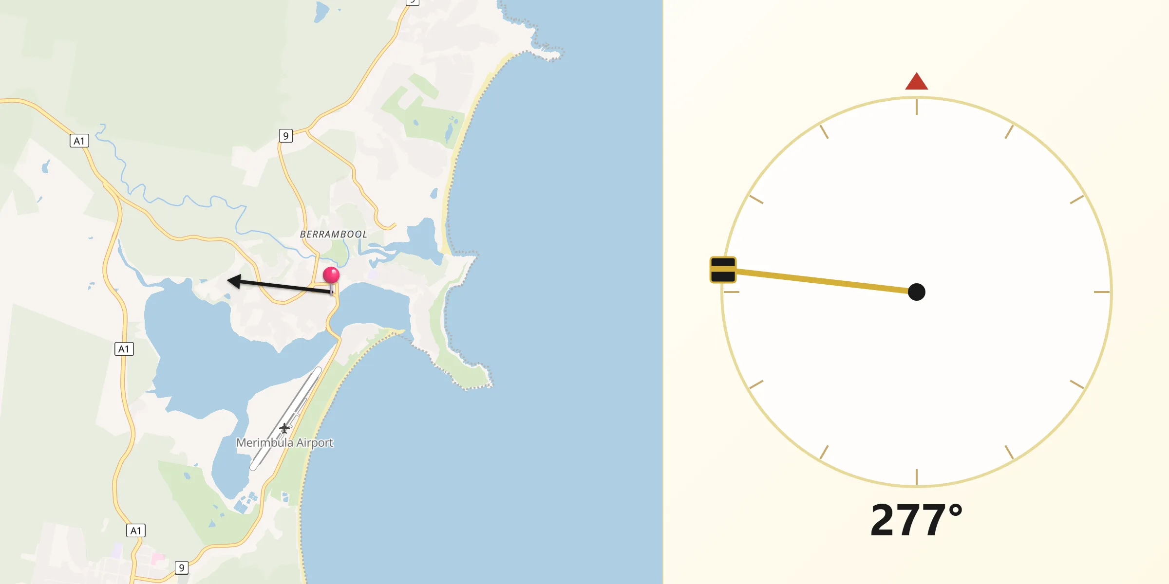 Qibla Direction from Merimbula