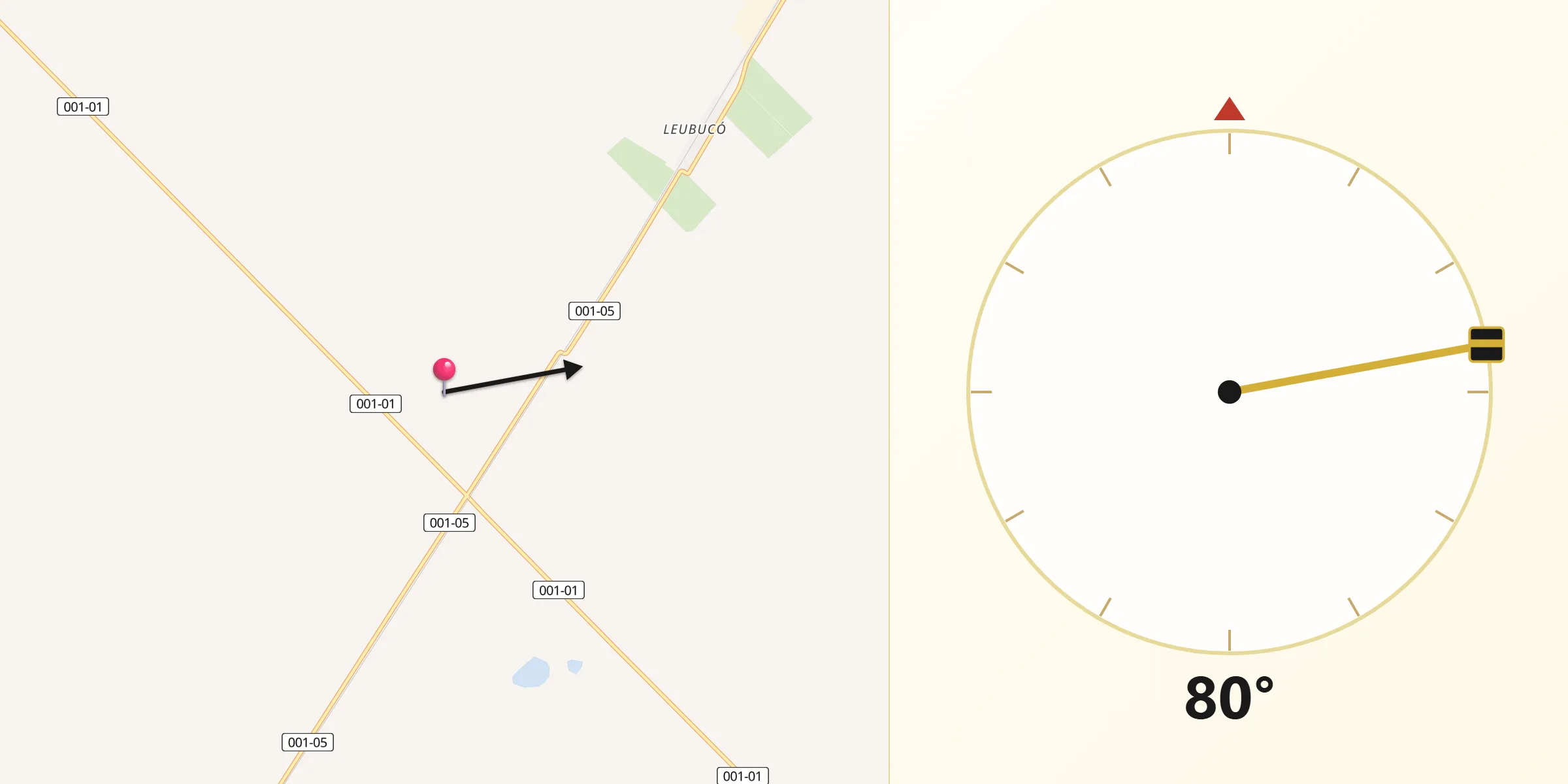 Dirección de la Qibla desde Guaminí