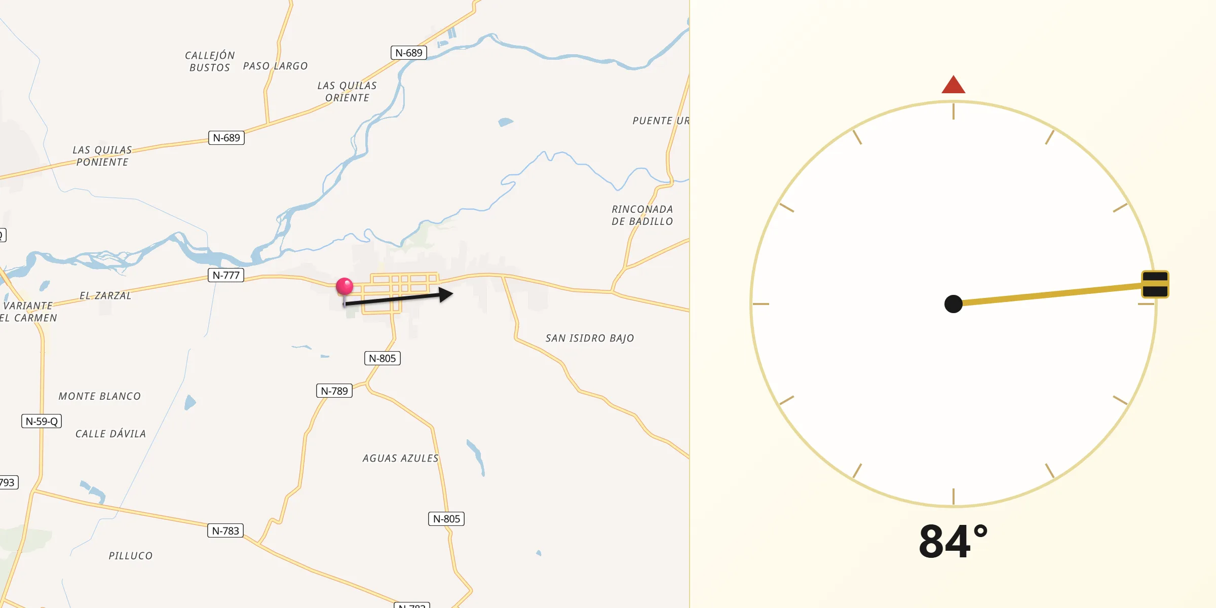 Dirección de la Qibla desde El Carmen