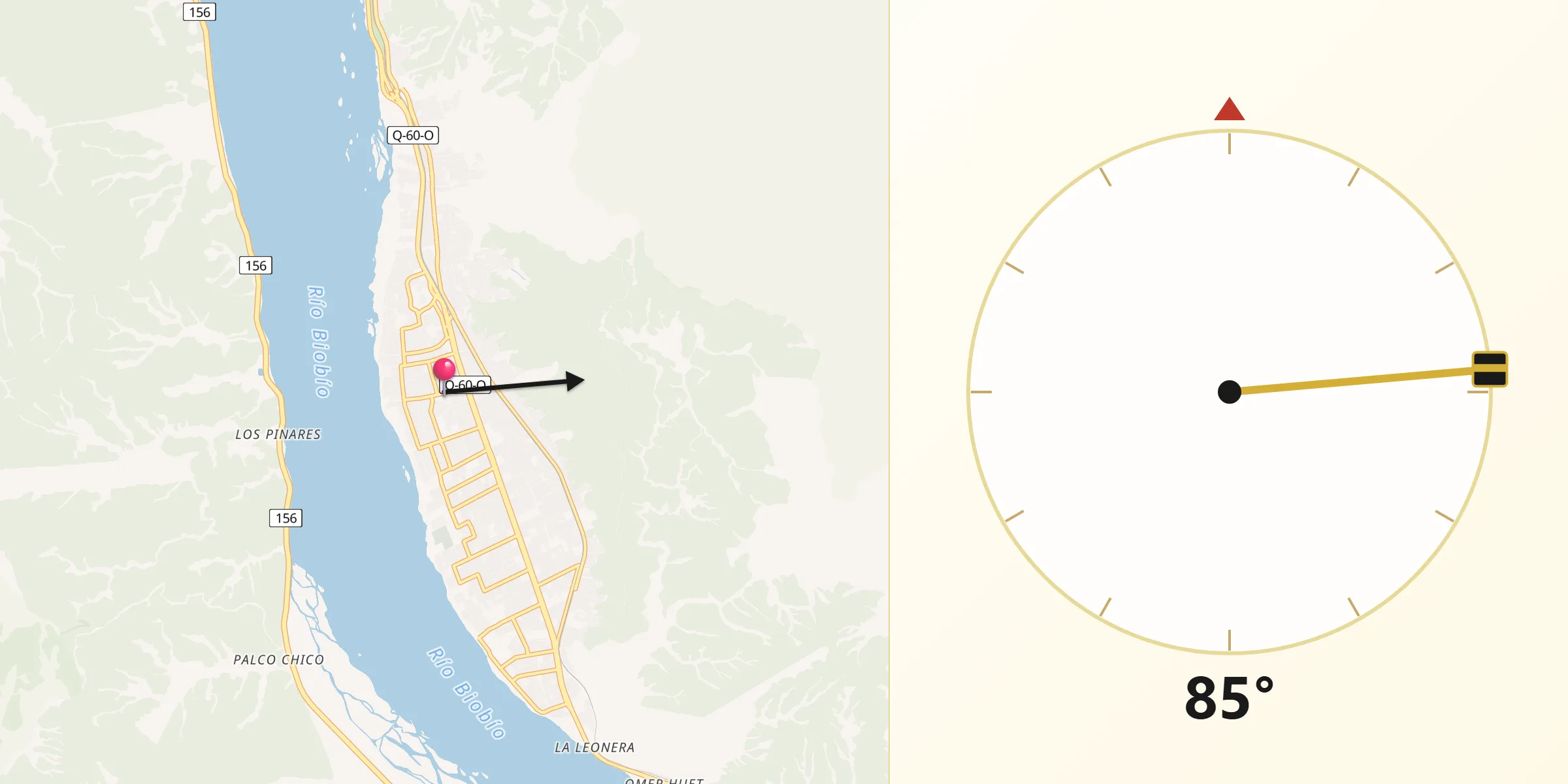 Dirección de la Qibla desde Chiguayante