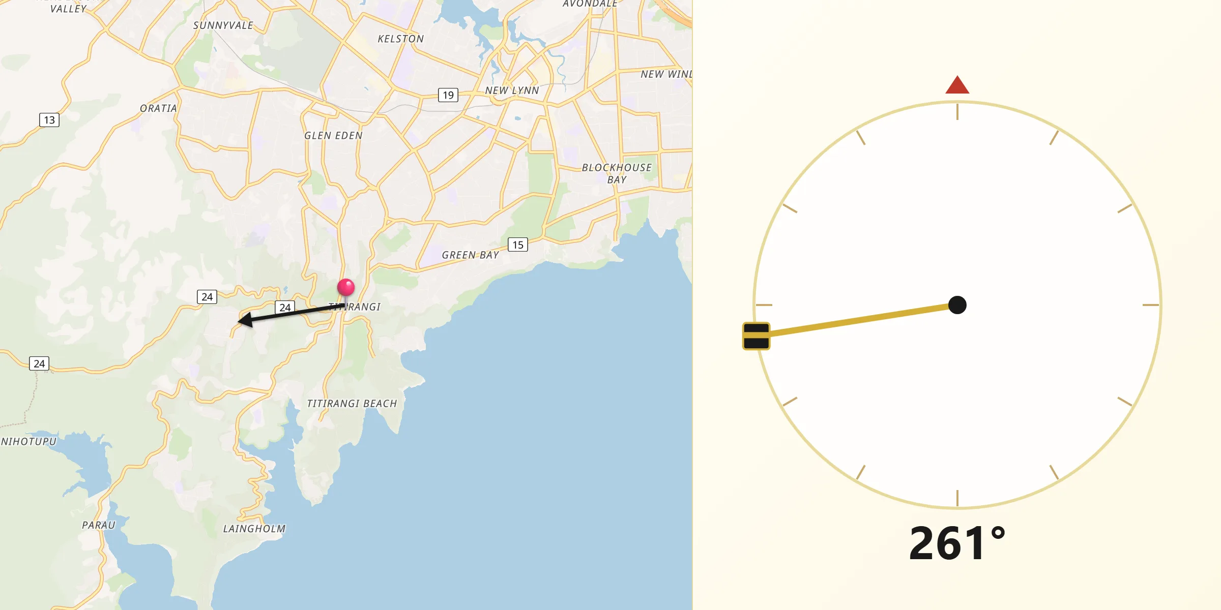 Qibla Direction from Titirangi