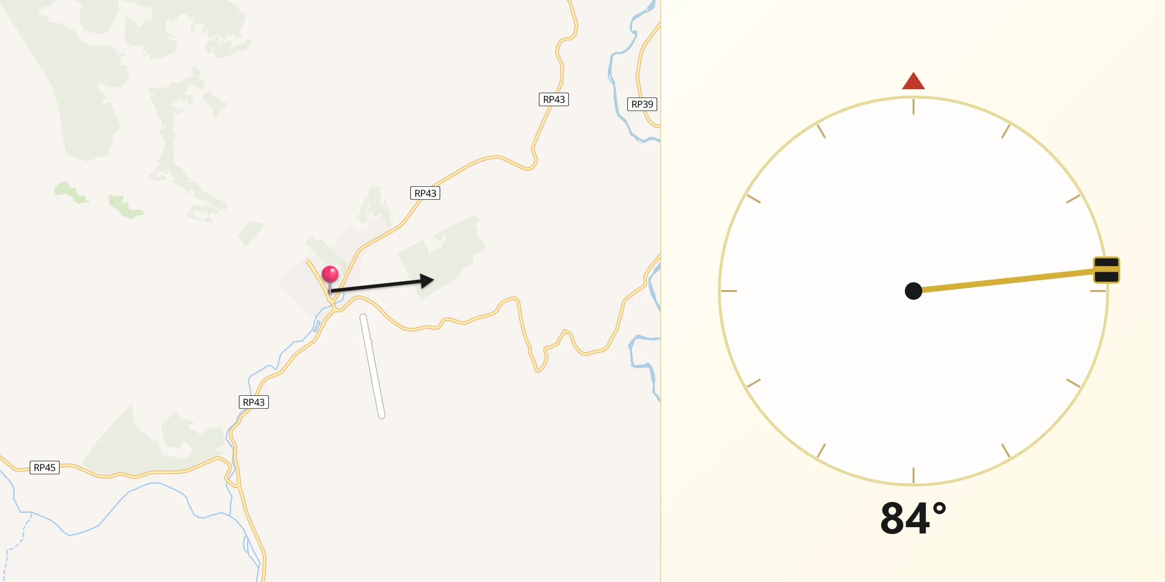 Dirección de la Qibla desde Las Ovejas