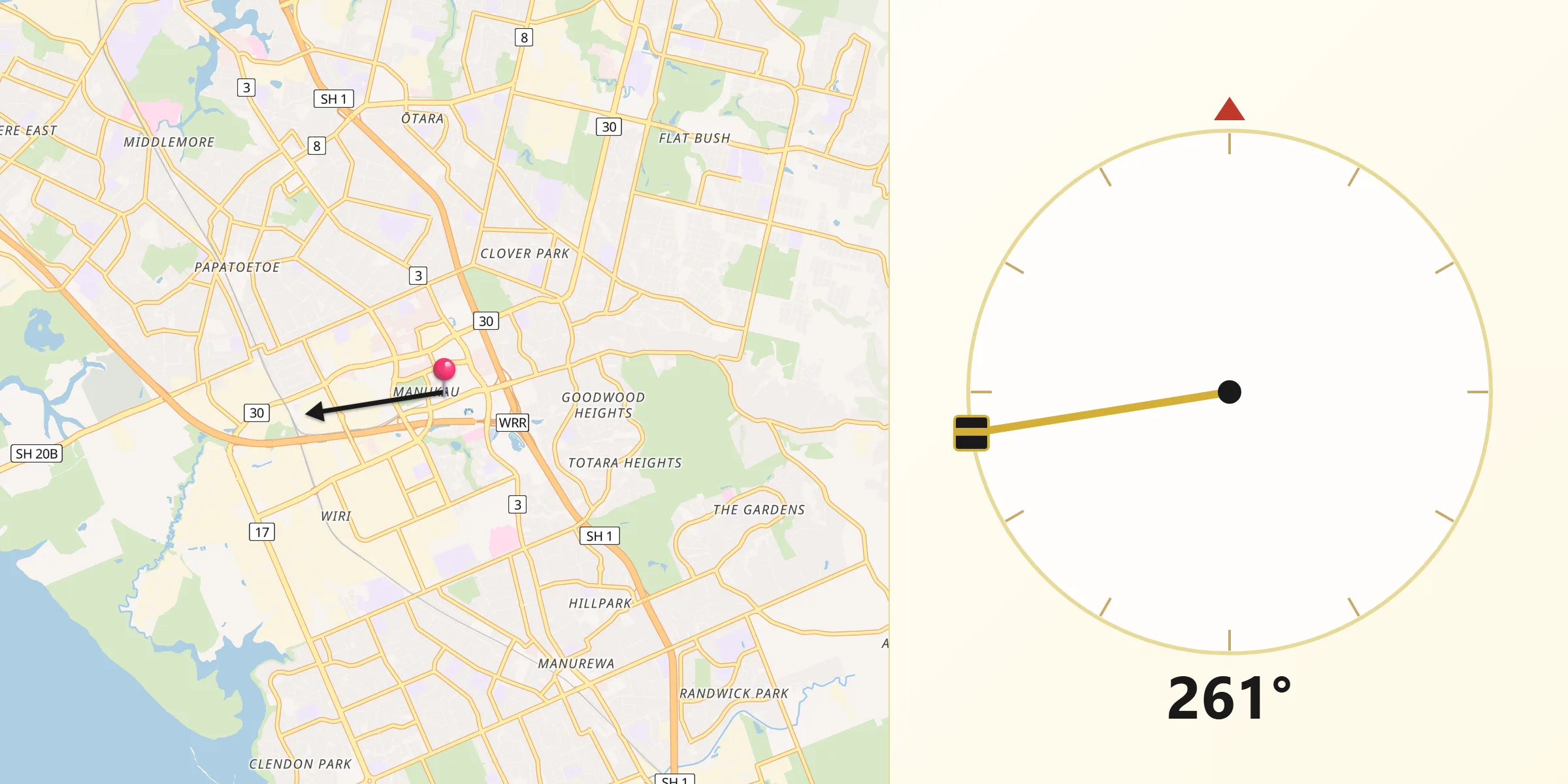 Qibla Direction from Manukau