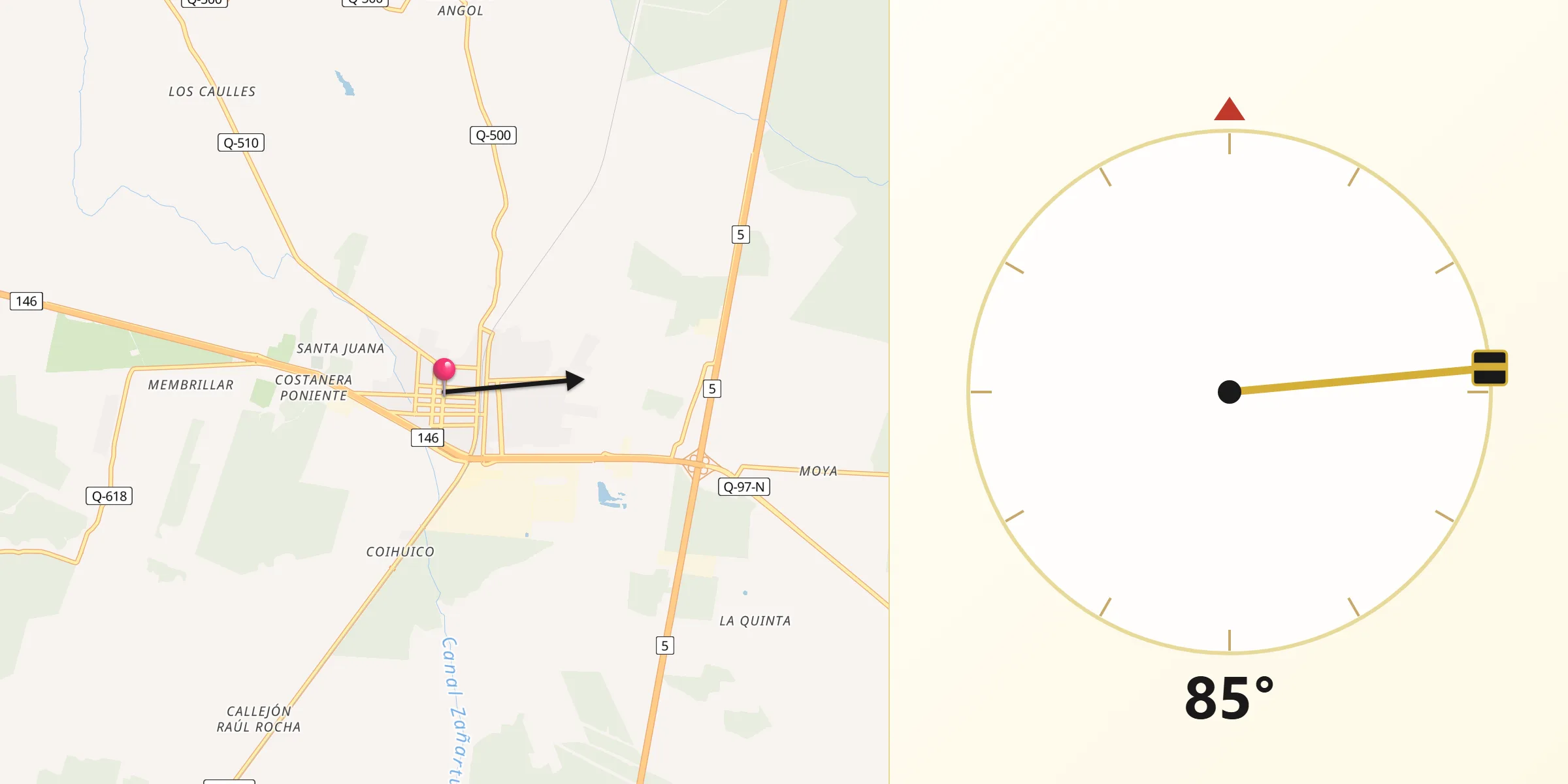 Dirección de la Qibla desde Cabrero