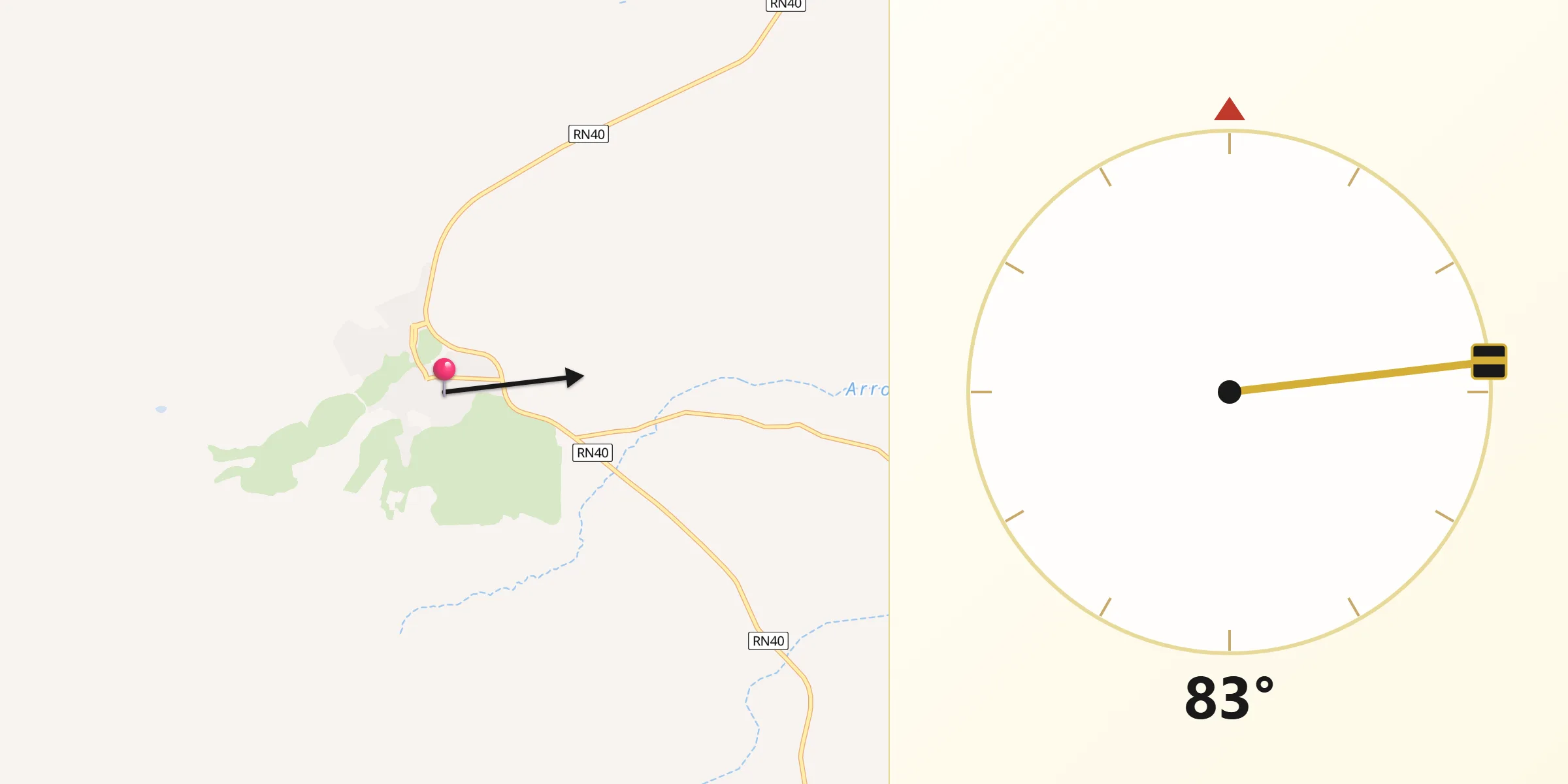 Dirección de la Qibla desde Buta Ranquil