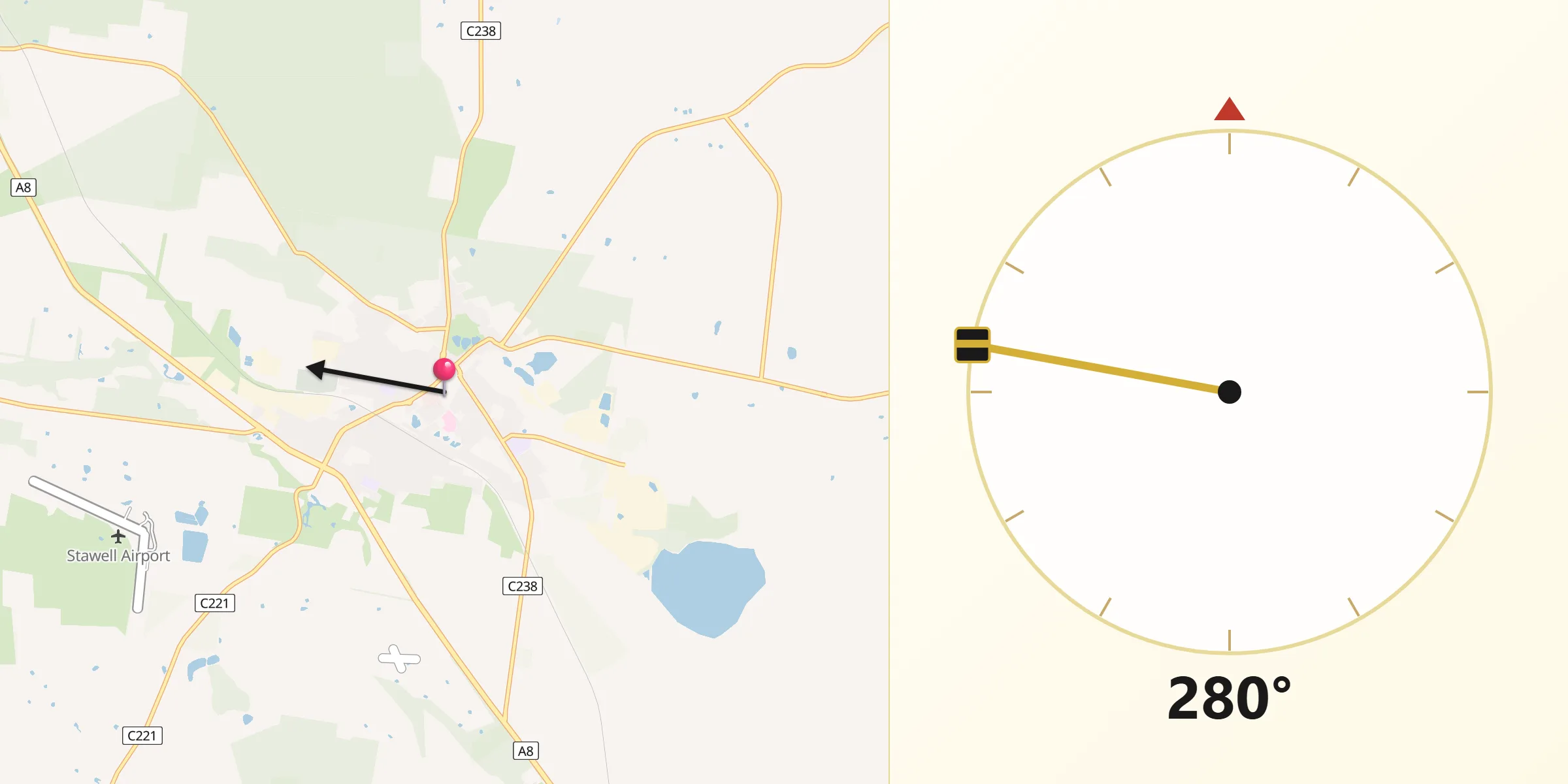 Qibla Direction from Stawell