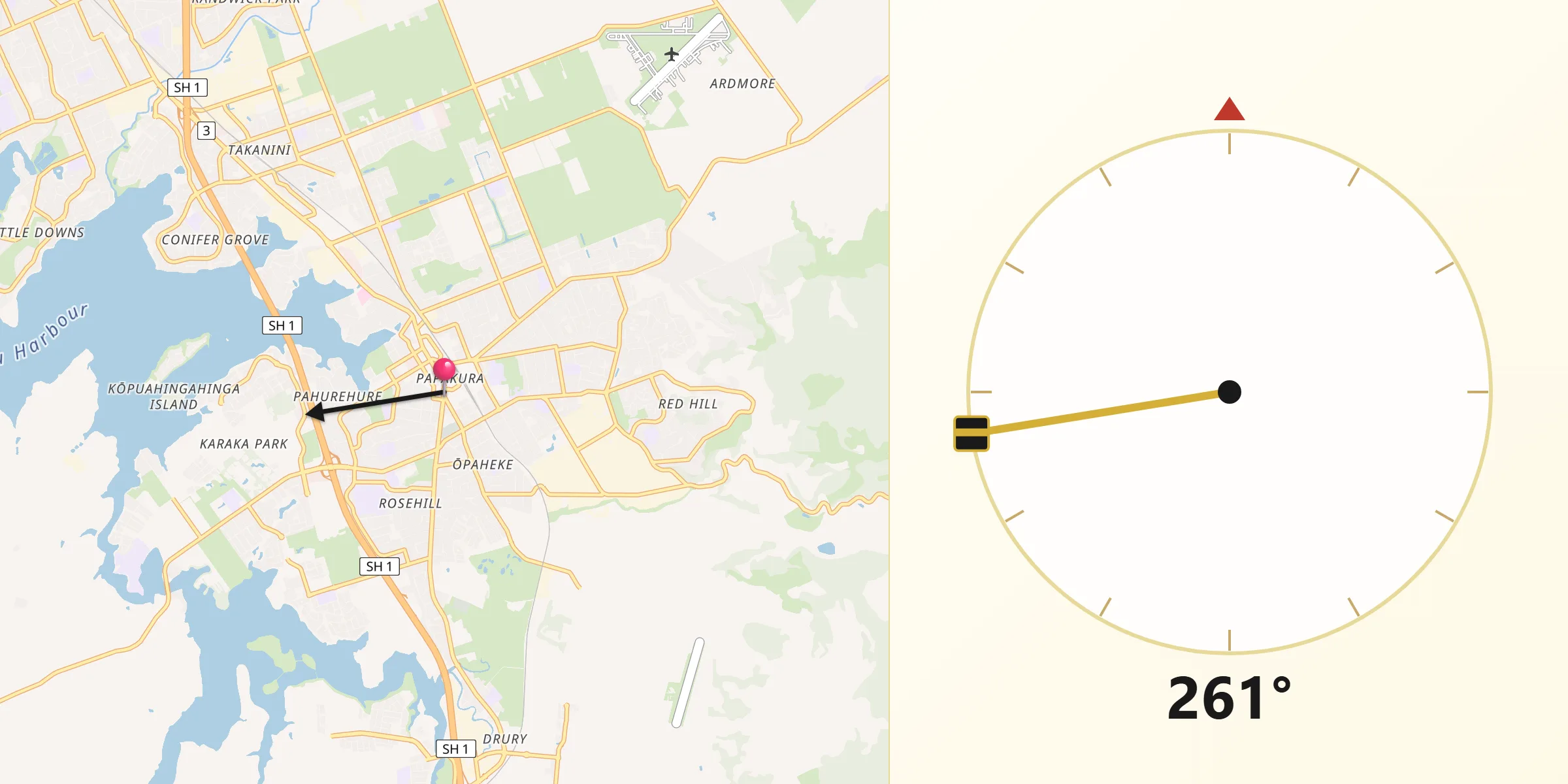 Qibla Direction from Papakura