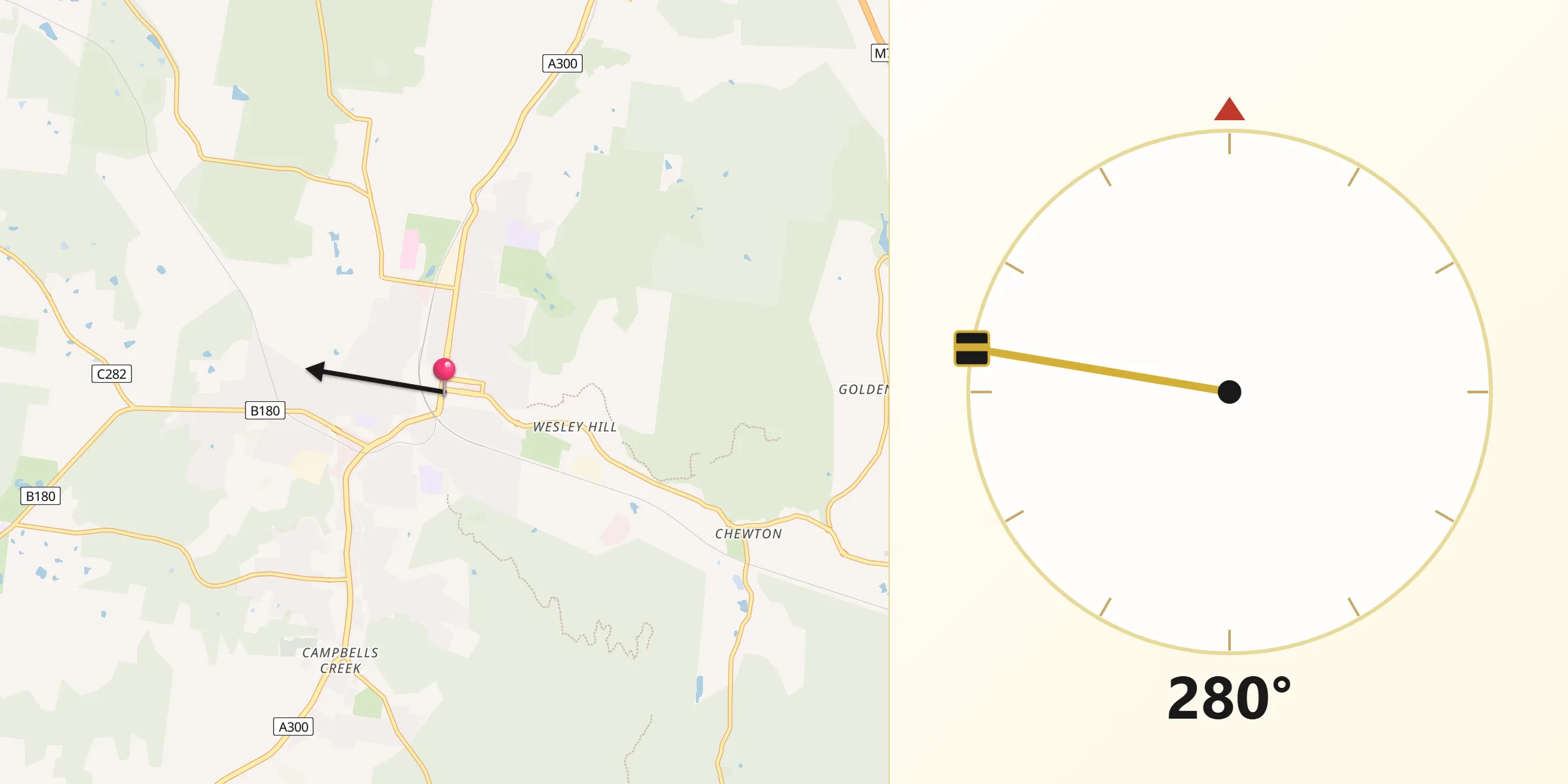 Qibla Direction from Castlemaine