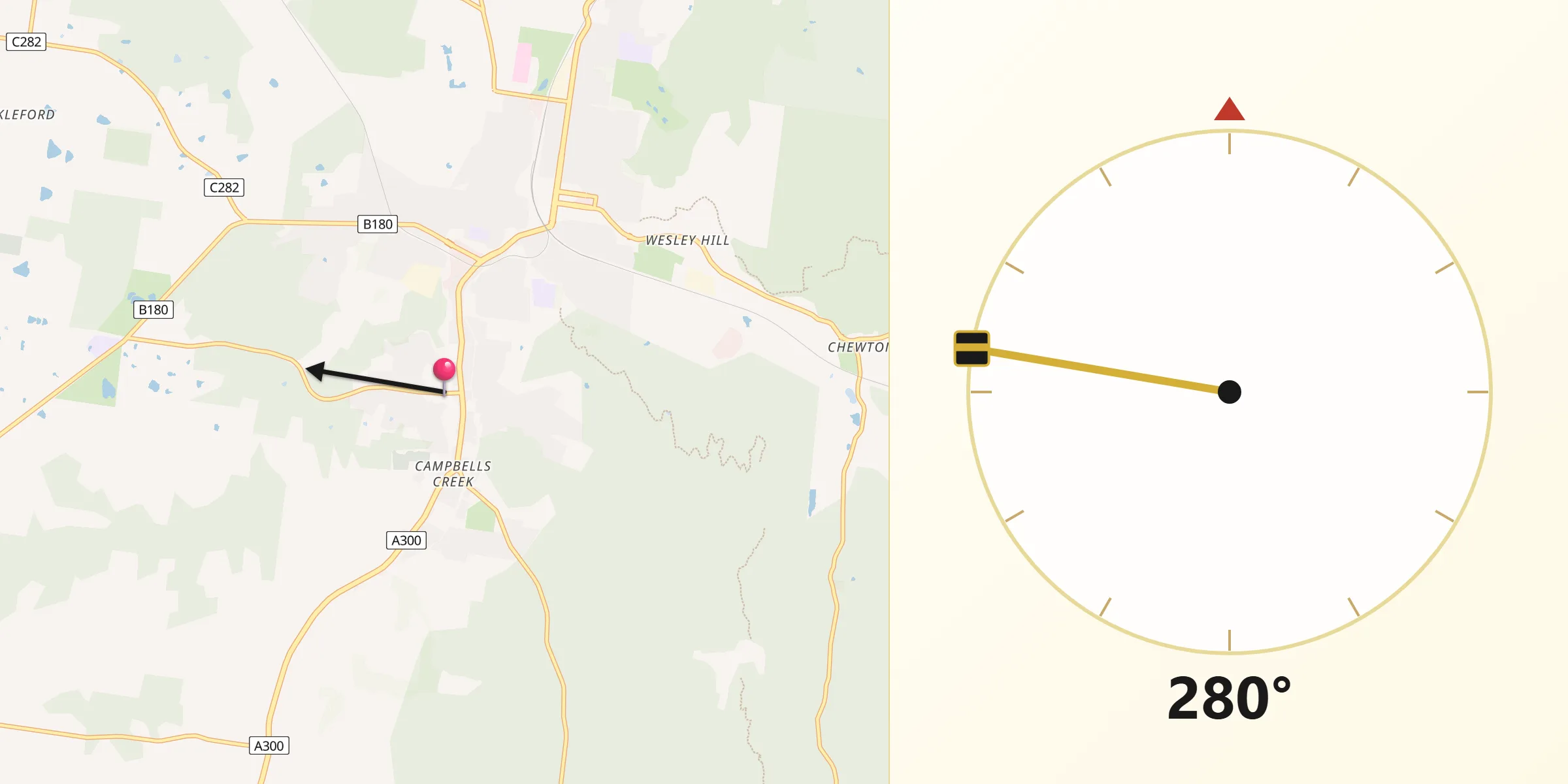 Qibla Direction from Campbells Creek
