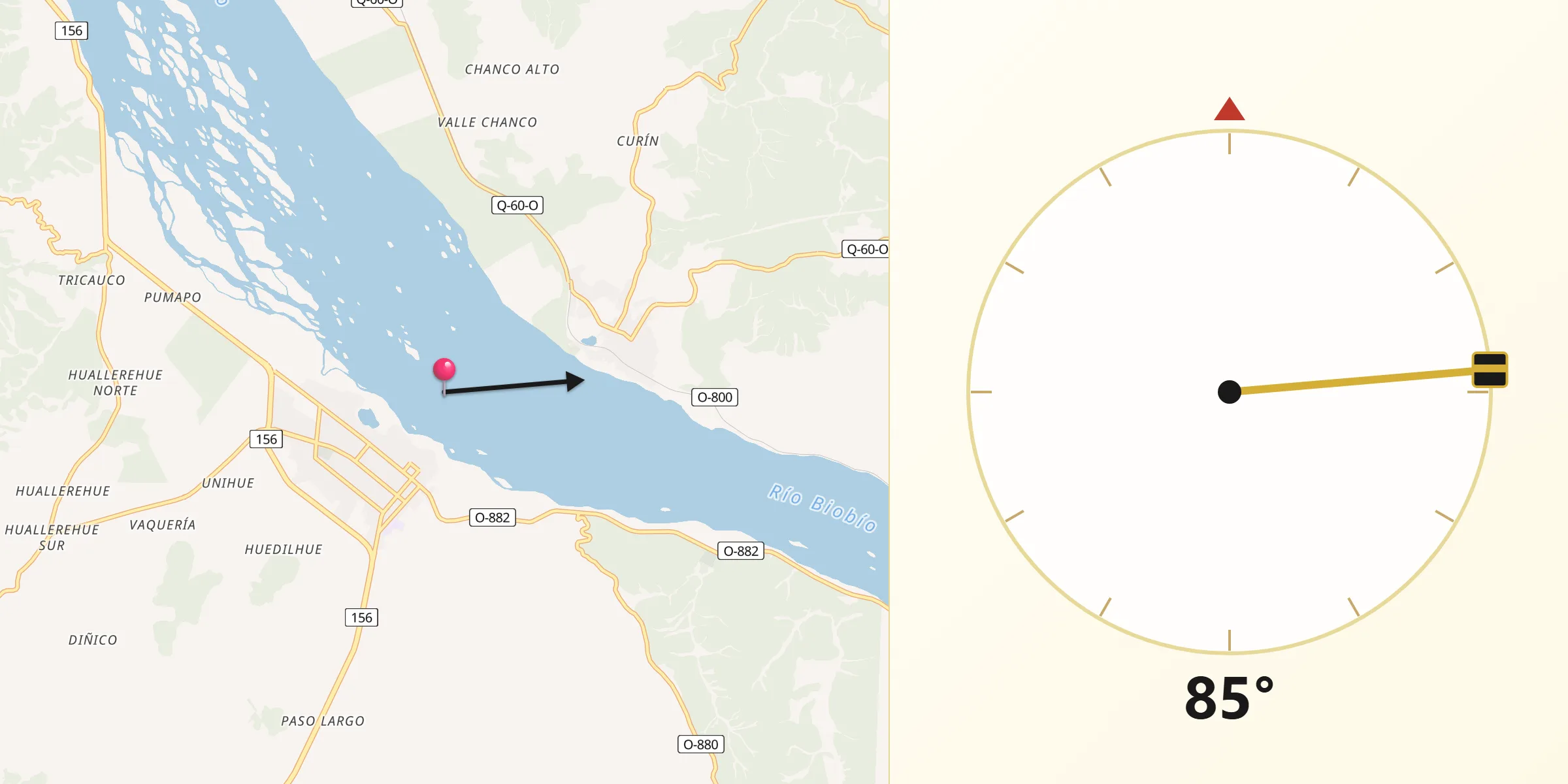 Dirección de la Qibla desde Santa Juana