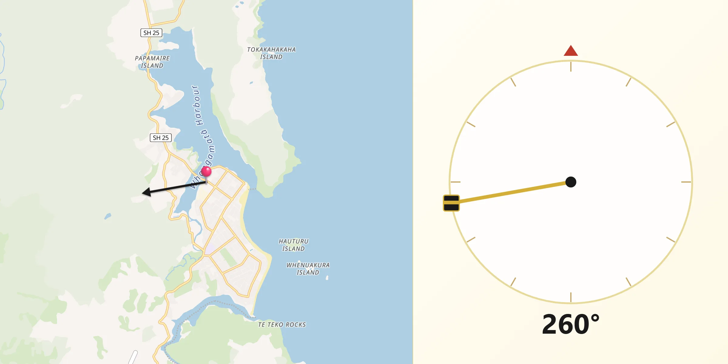 Qibla Direction from Whangamata