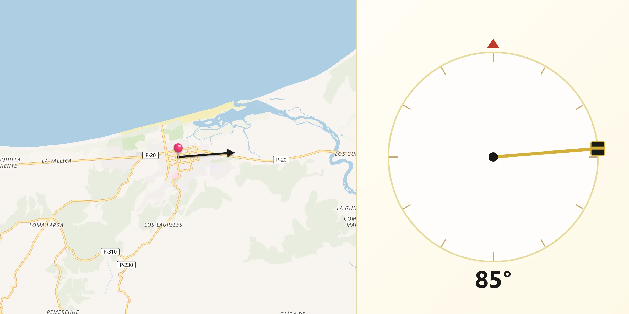 Dirección de la Qibla desde Arauco