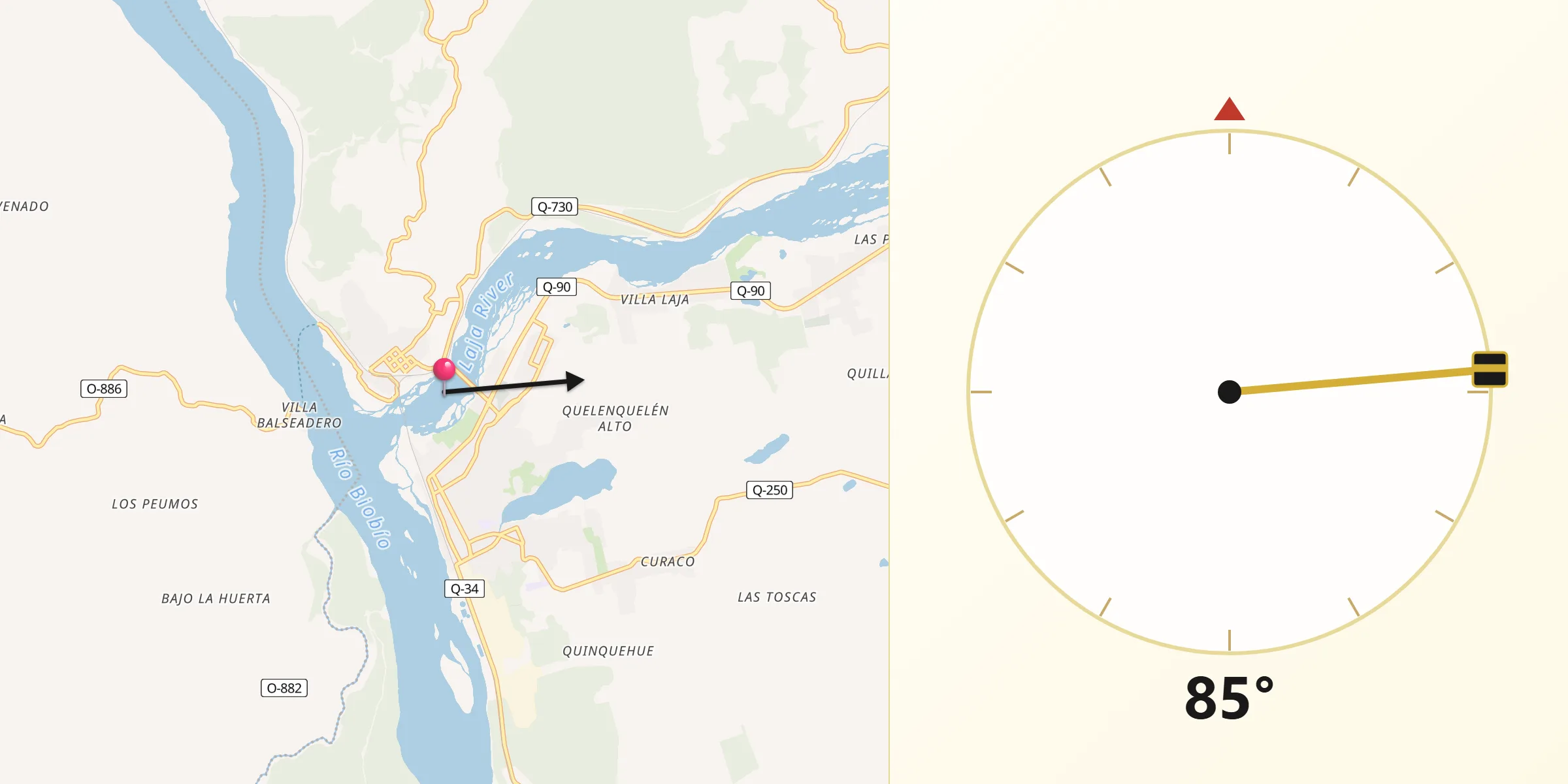 Dirección de la Qibla desde San Rosendo