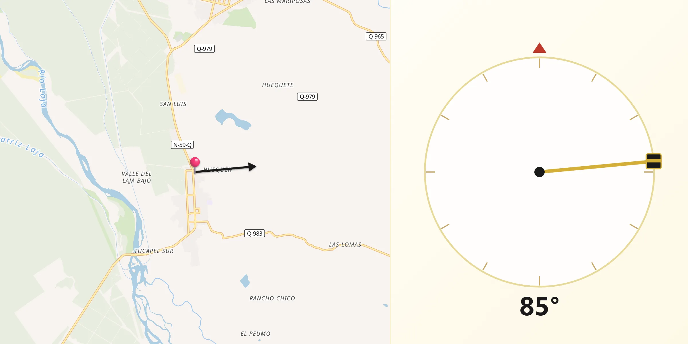 Dirección de la Qibla desde Tucapel
