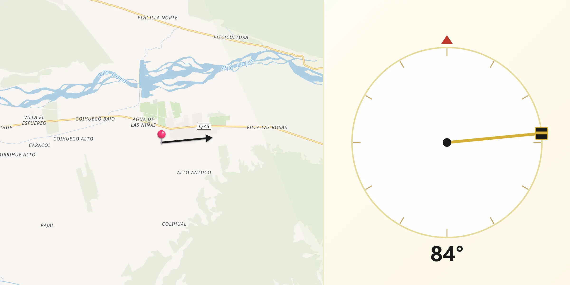 Dirección de la Qibla desde Antuco