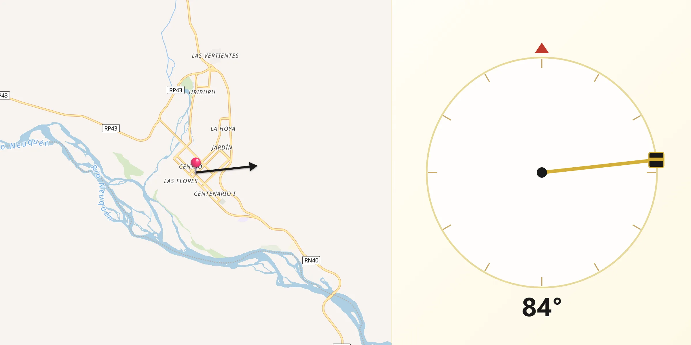 Dirección de la Qibla desde Chos Malal