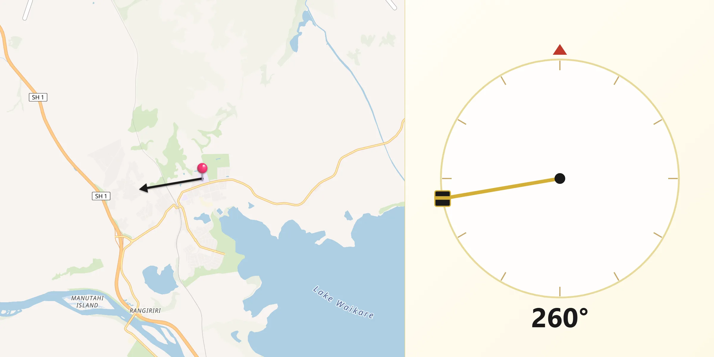 Qibla Direction from Te Kauwhata