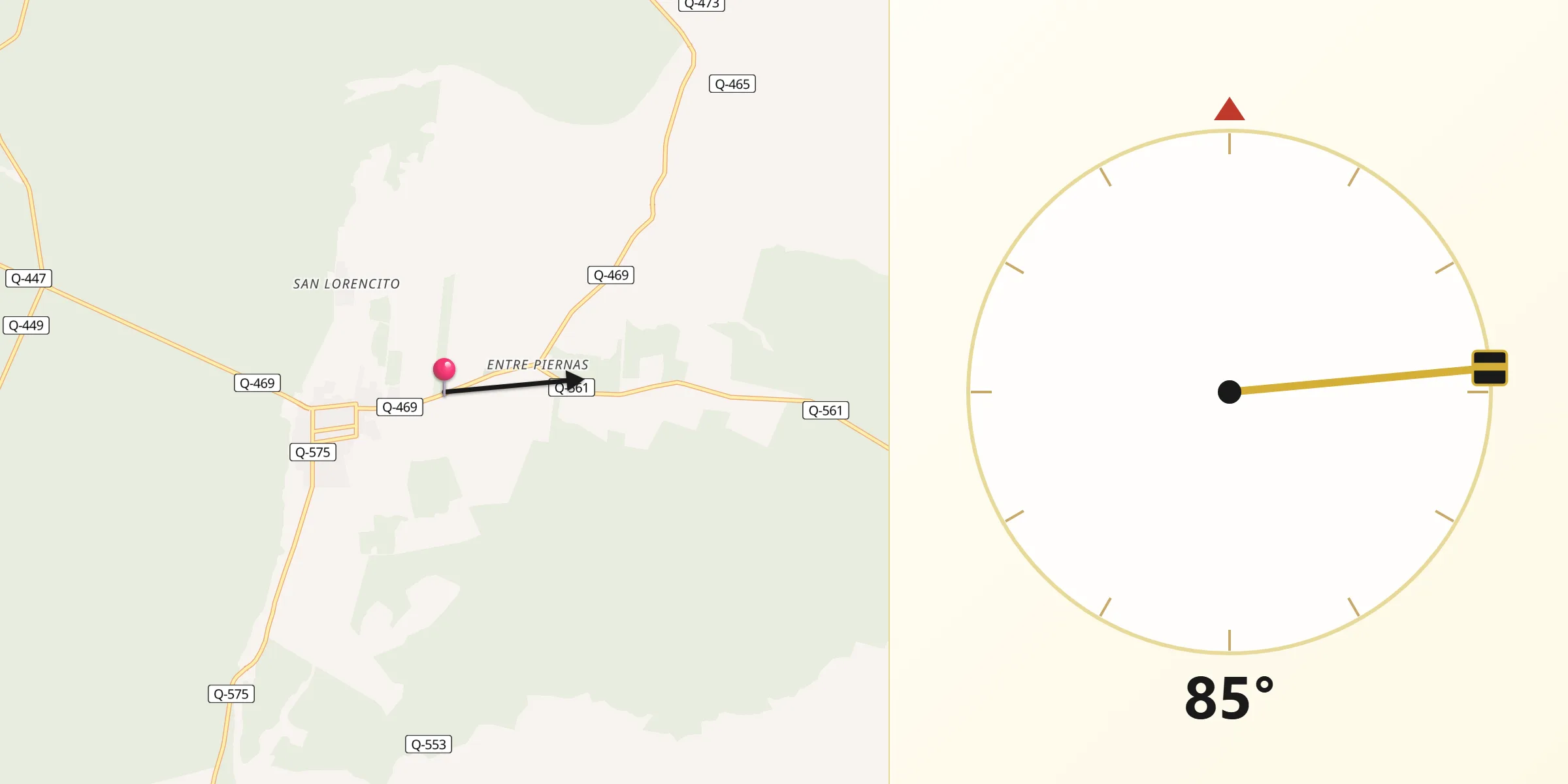 Dirección de la Qibla desde Quilleco