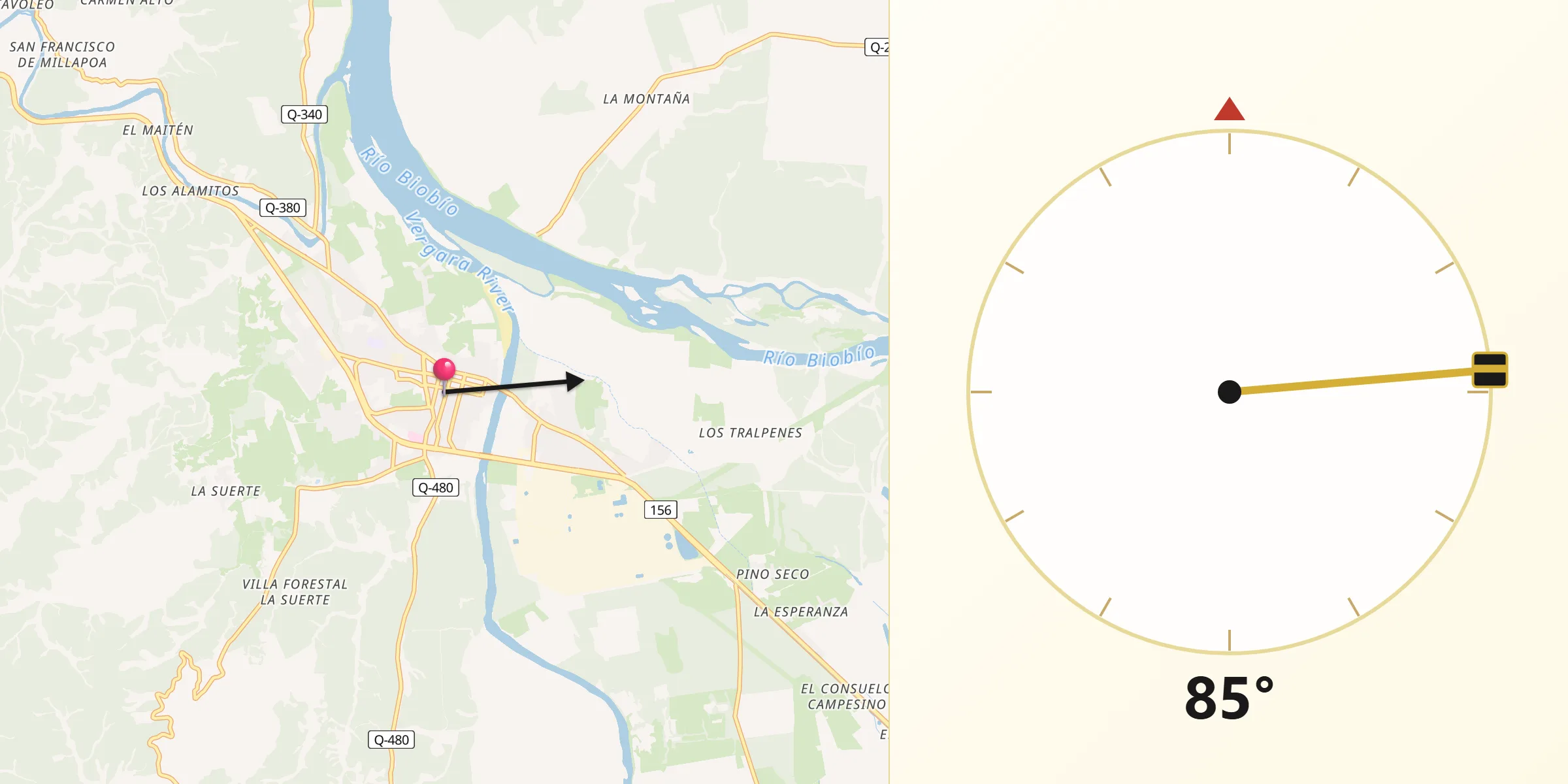 Dirección de la Qibla desde Nacimiento