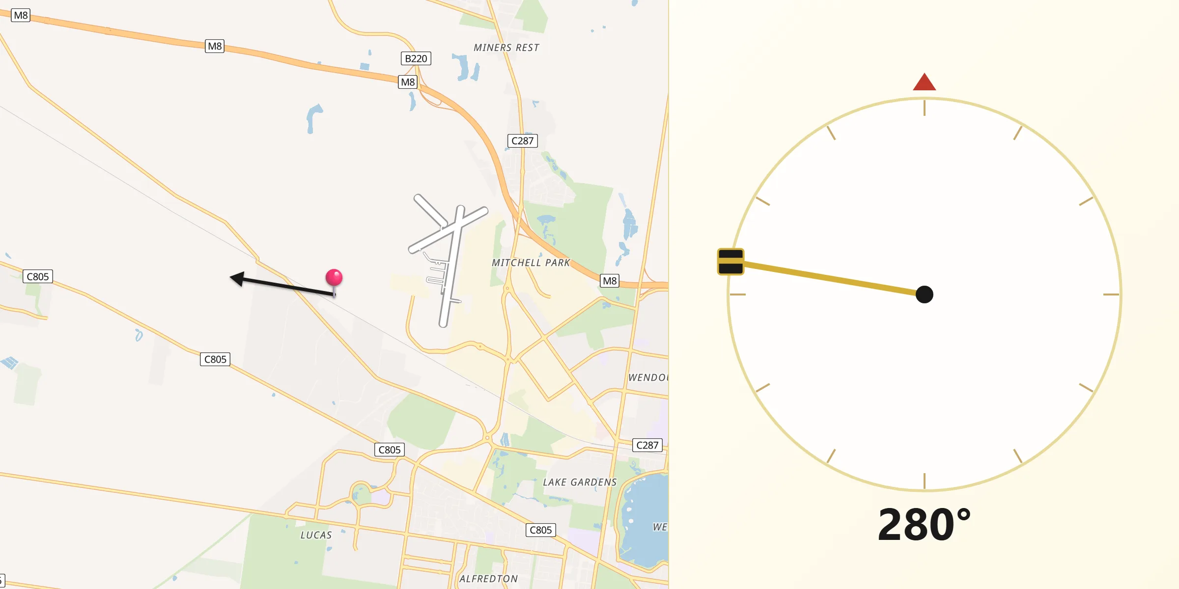 Qibla Direction from Ballarat North