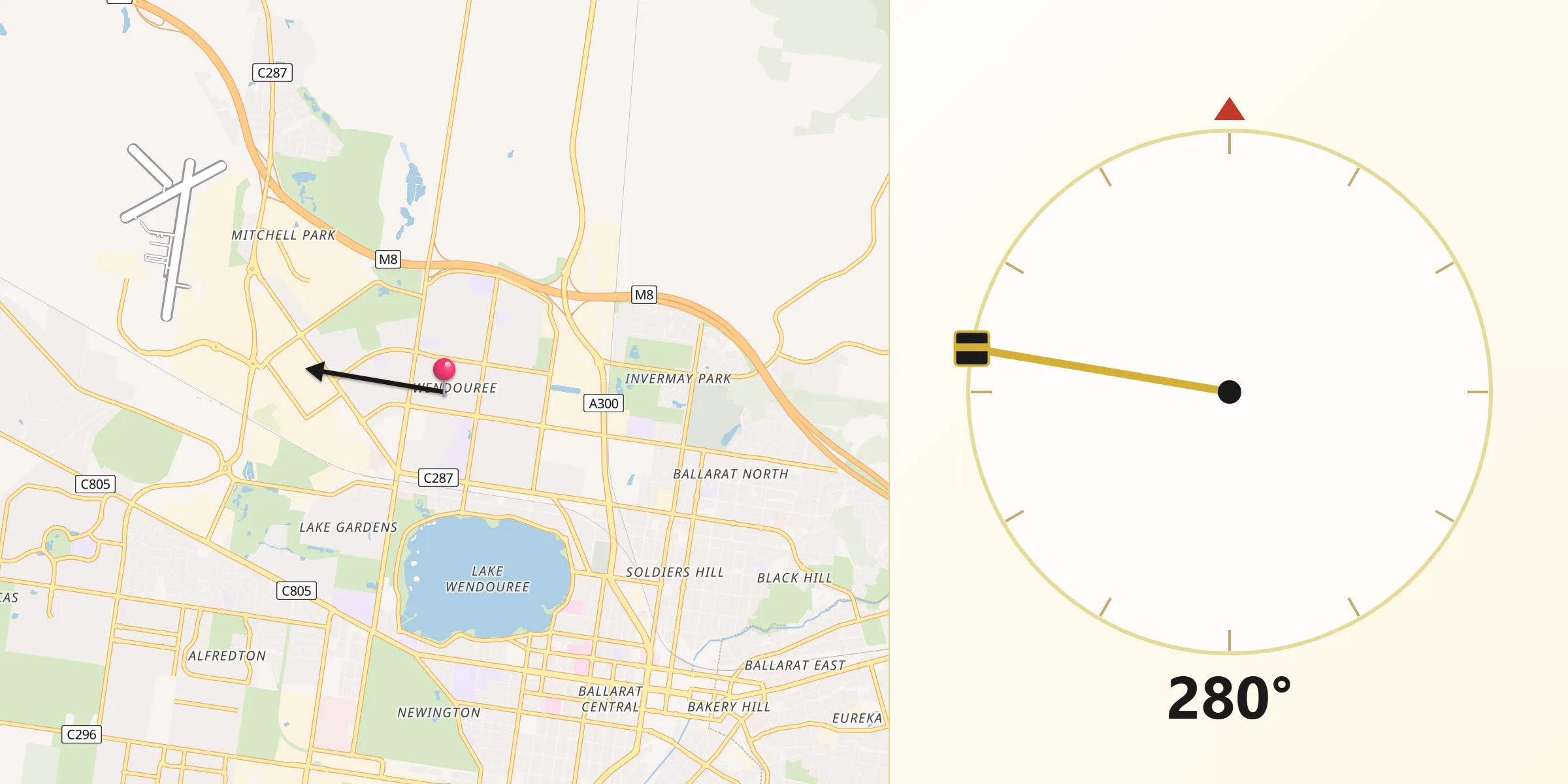 Qibla Direction from Wendouree