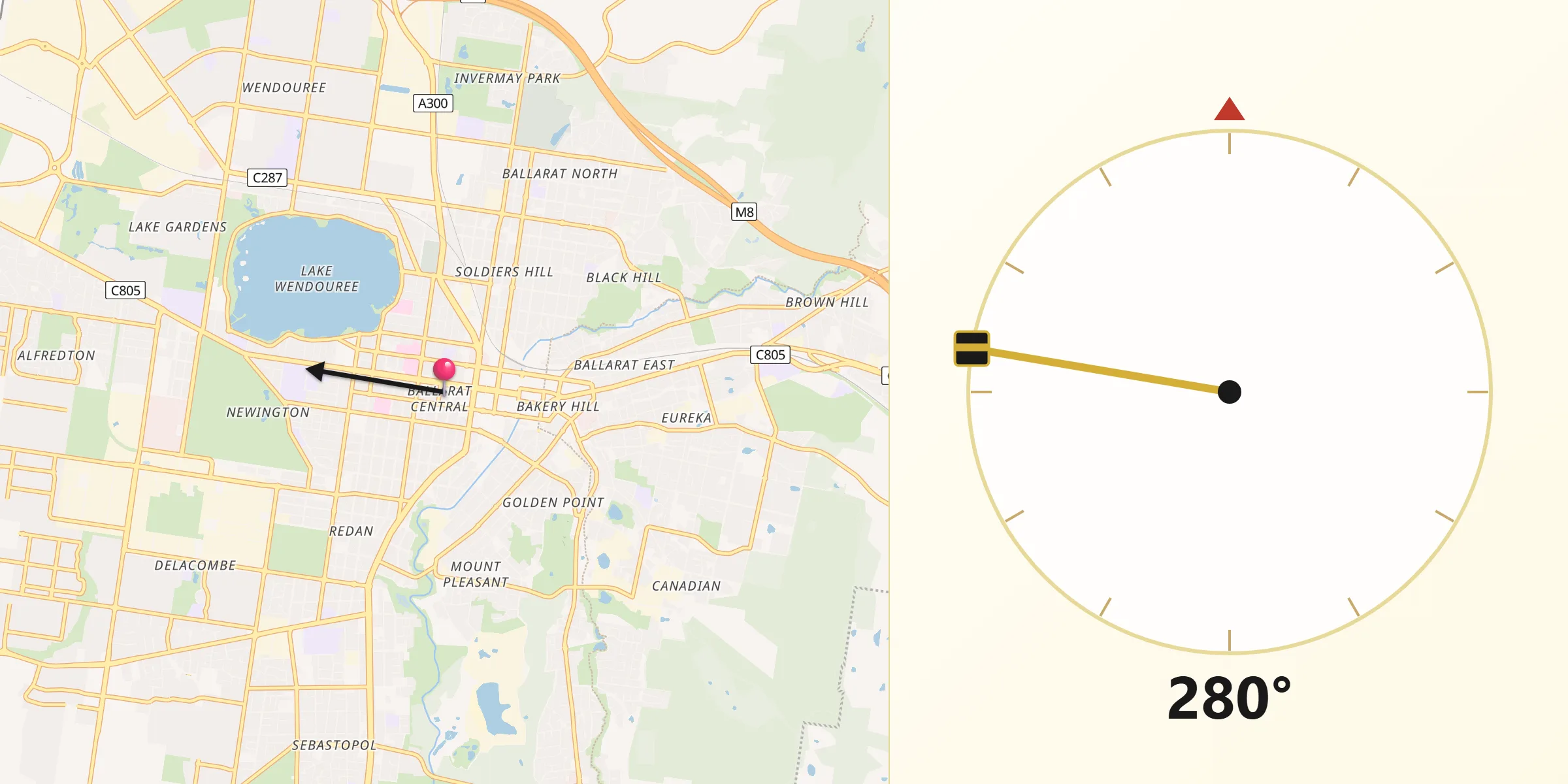 Qibla Direction from Ballarat Central