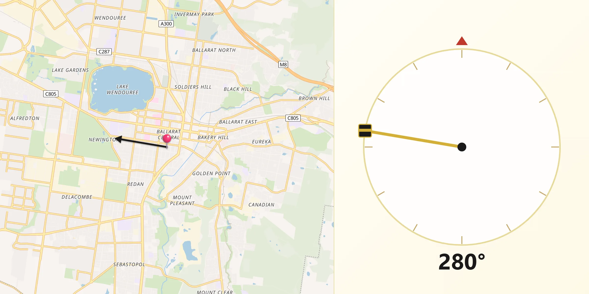 Qibla Direction from Ballarat