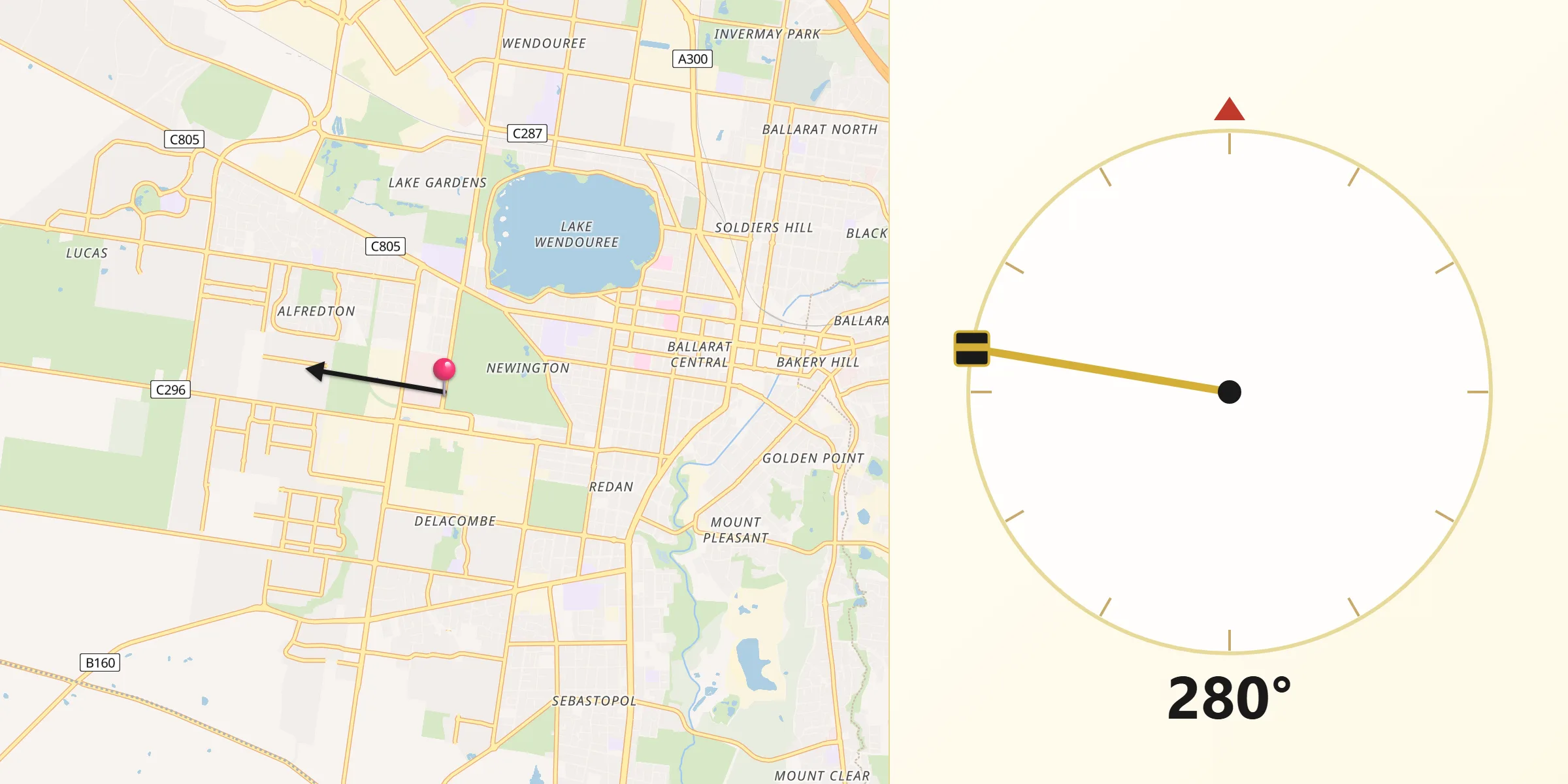 Qibla Direction from Alfredton