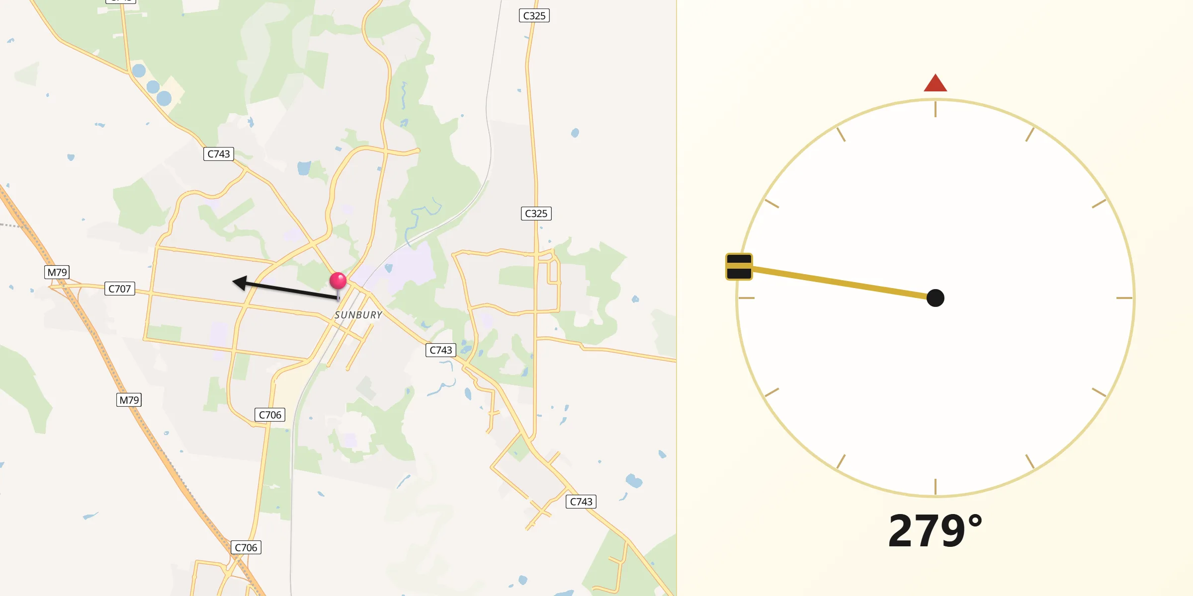 Qibla Direction from Sunbury
