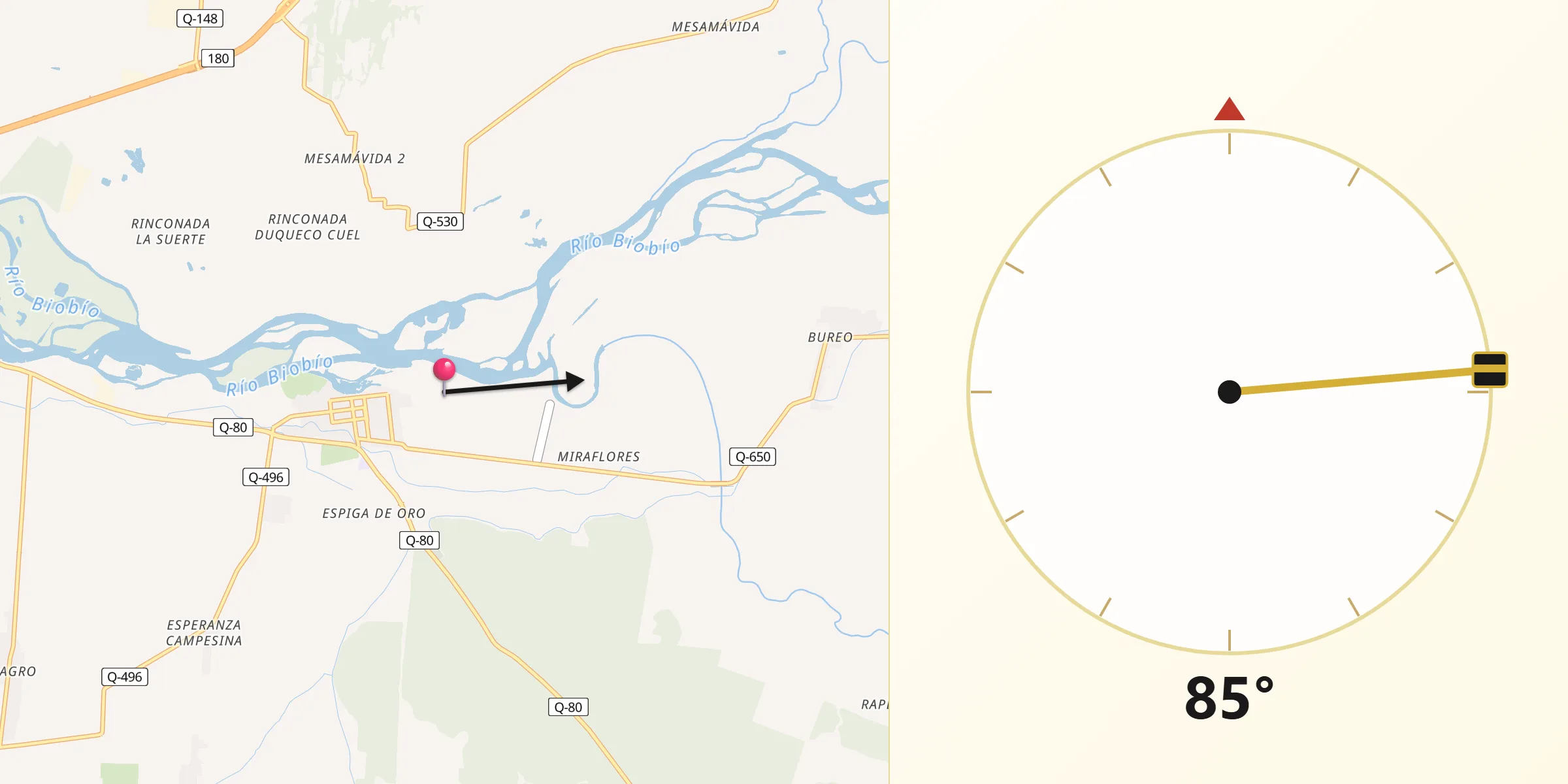 Dirección de la Qibla desde Negrete