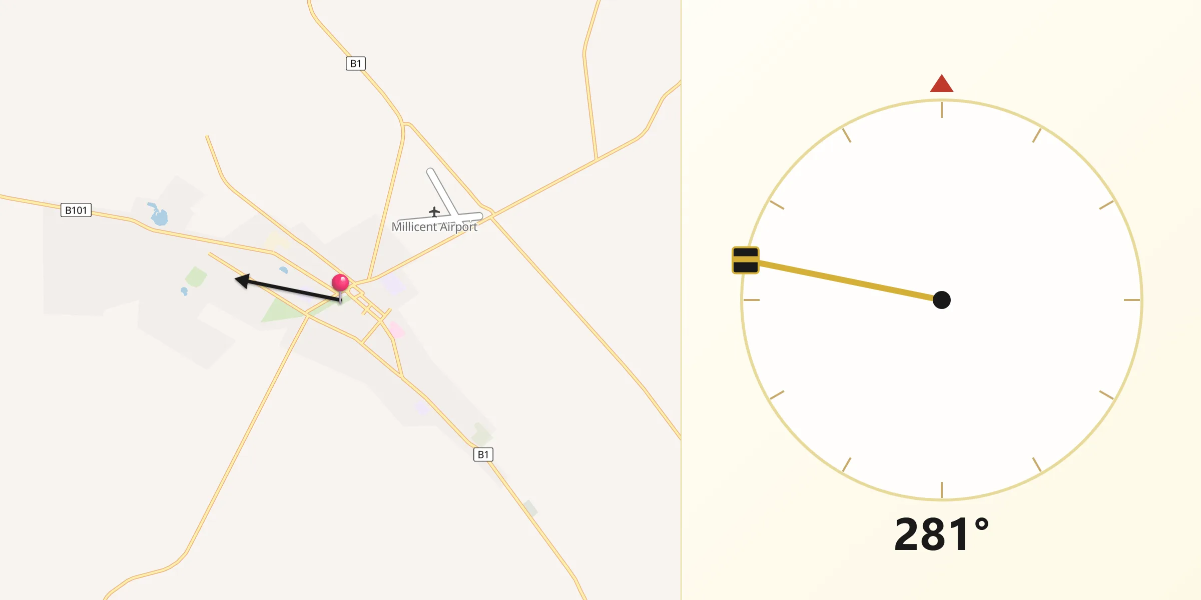 Qibla Direction from Millicent