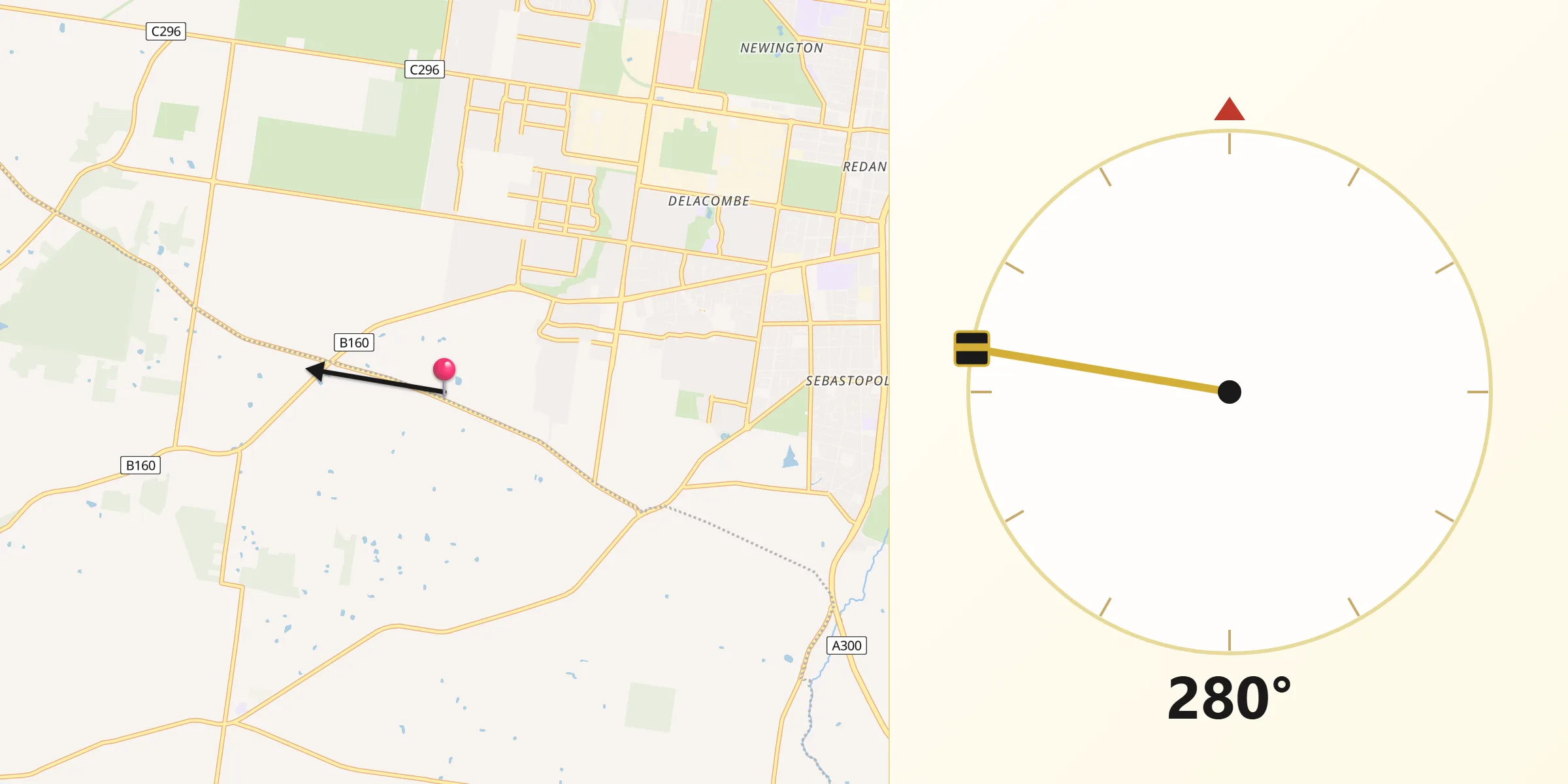 Qibla Direction from Smythes Creek