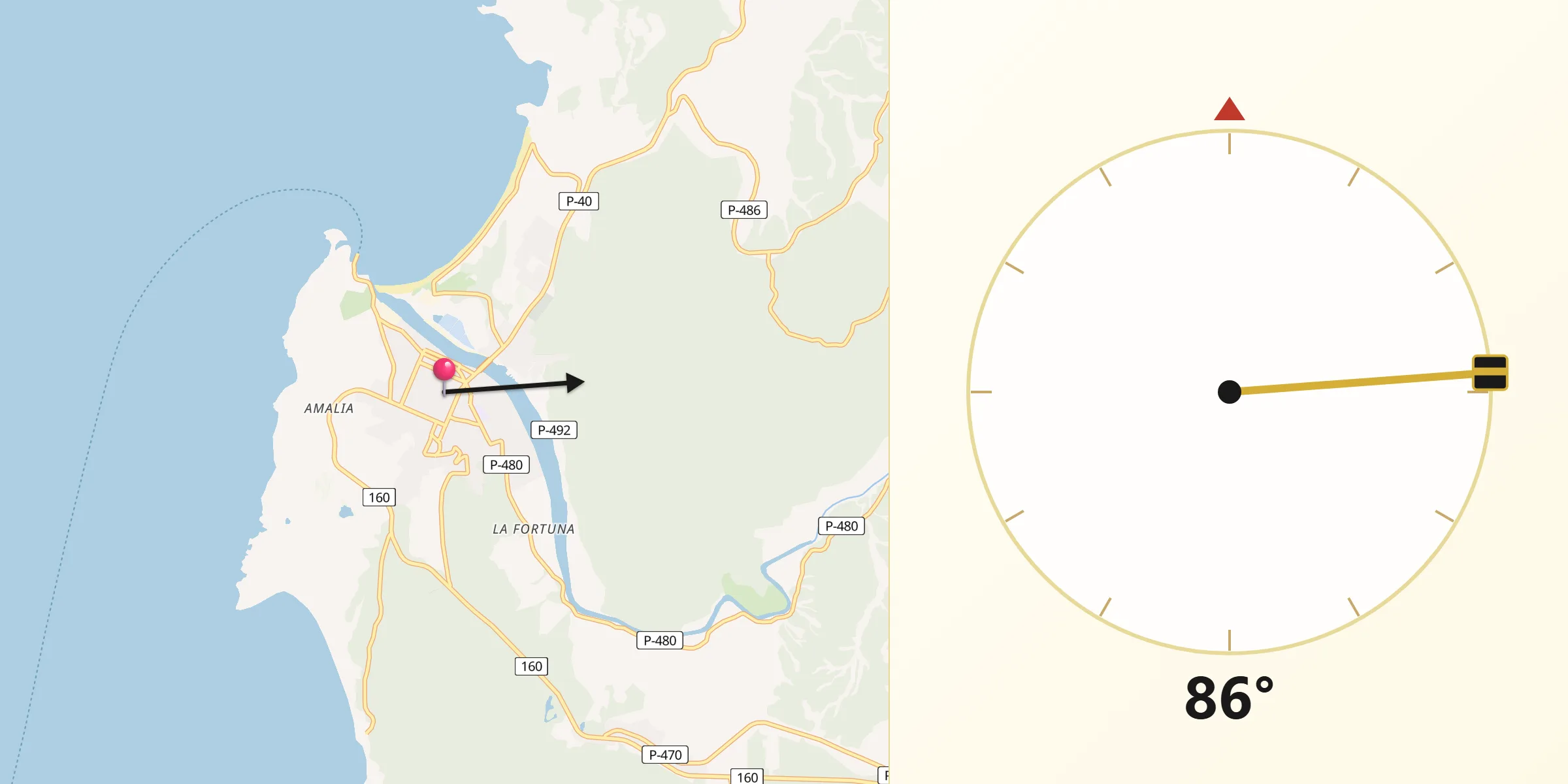 Dirección de la Qibla desde Lebu