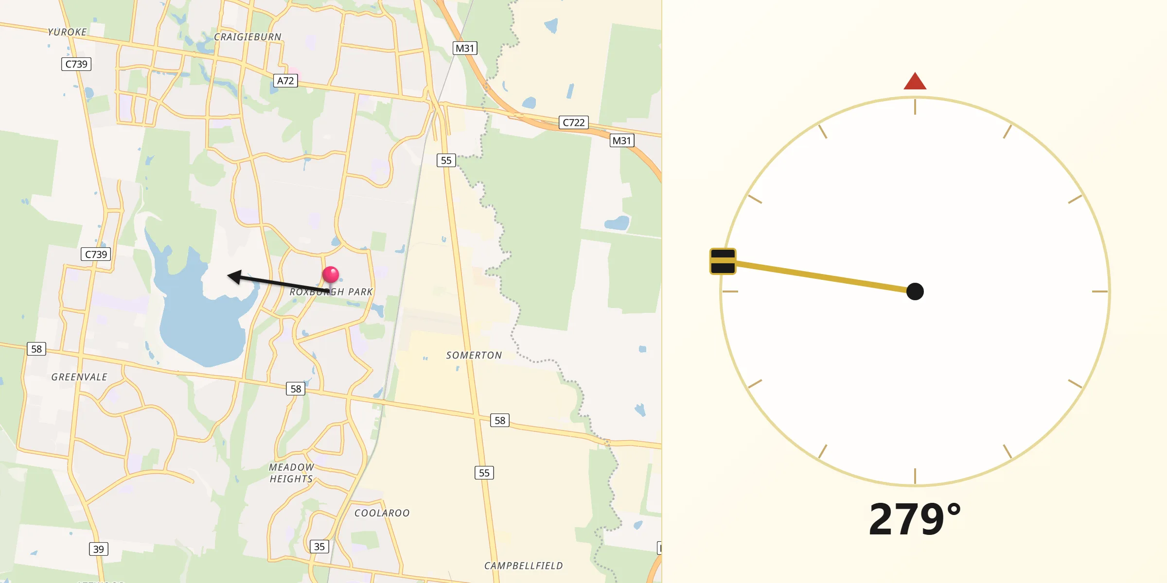 Qibla Direction from Roxburgh Park