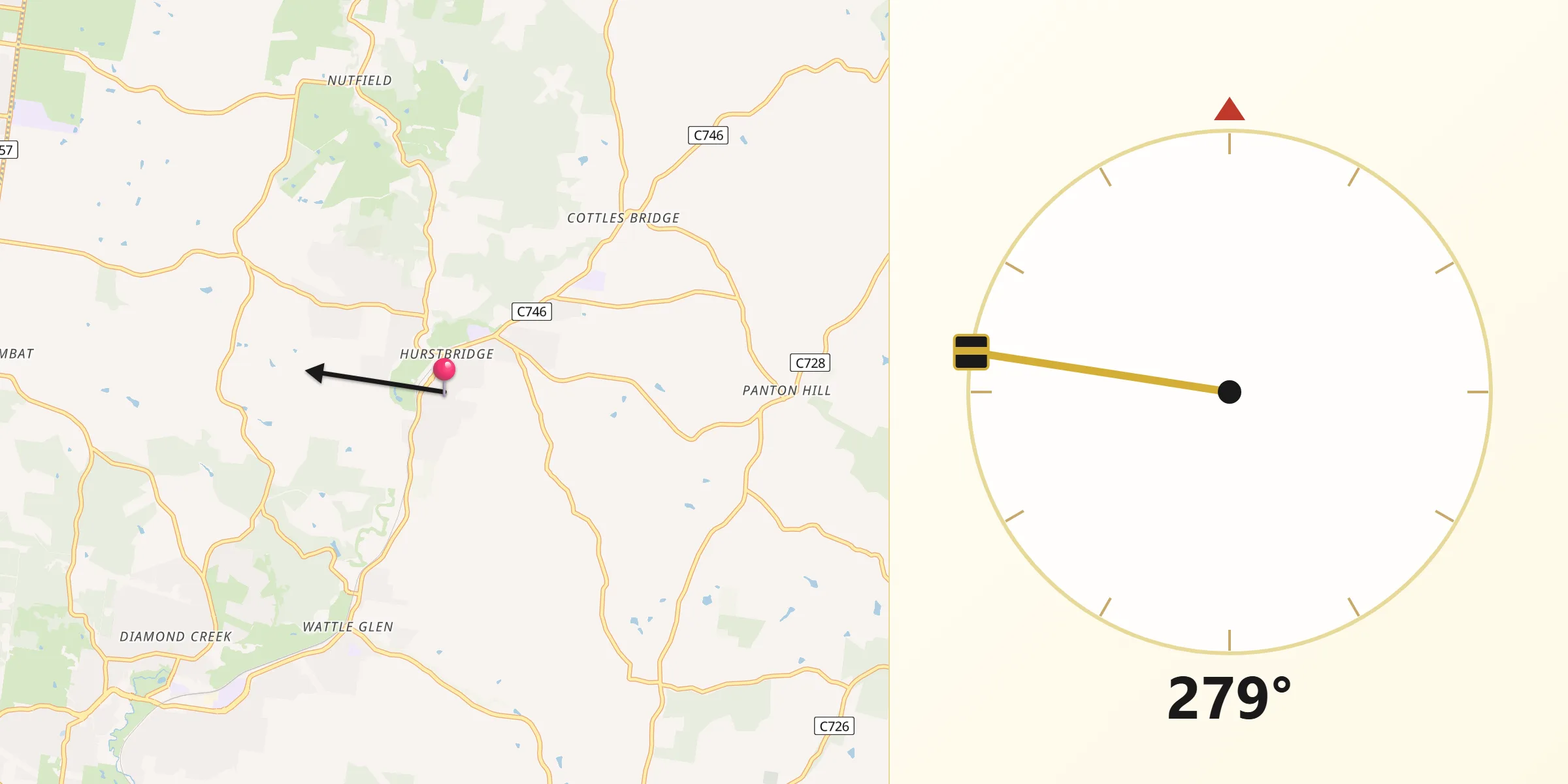 Qibla Direction from Hurstbridge