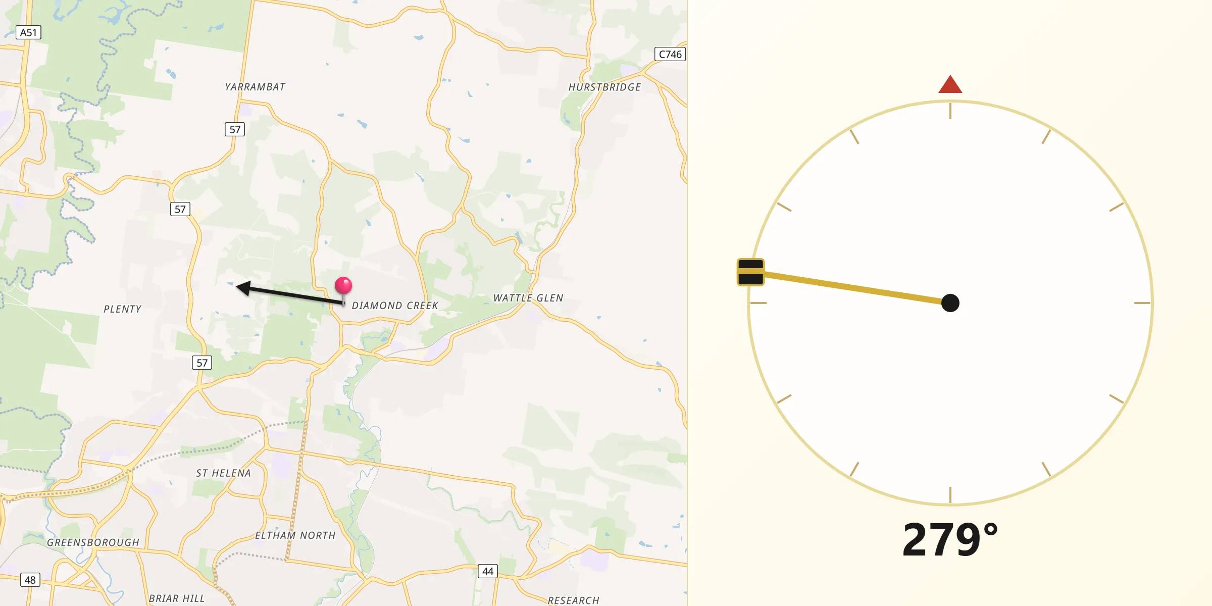 Qibla Direction from Diamond Creek