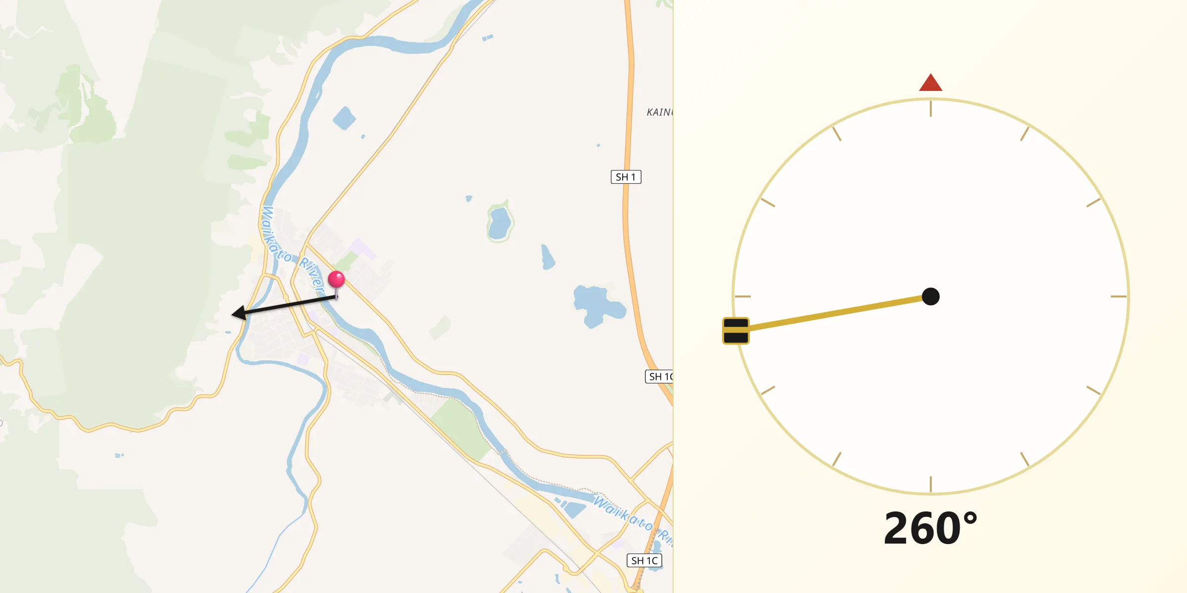 Qibla Direction from Ngaruawahia