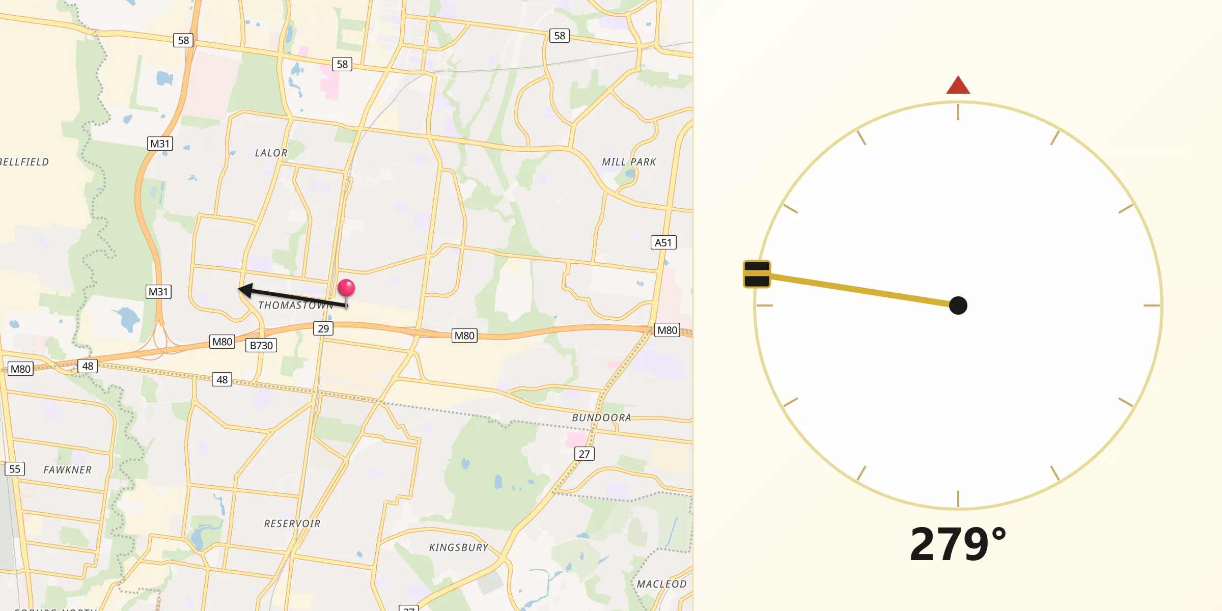 Qibla Direction from Thomastown