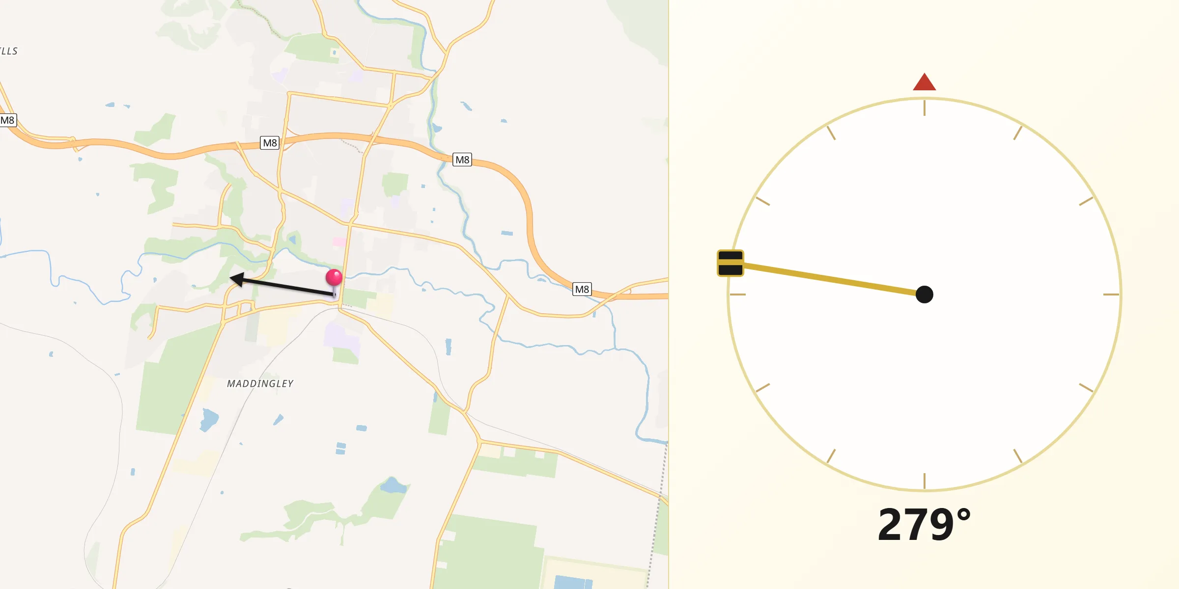 Qibla Direction from Maddingley