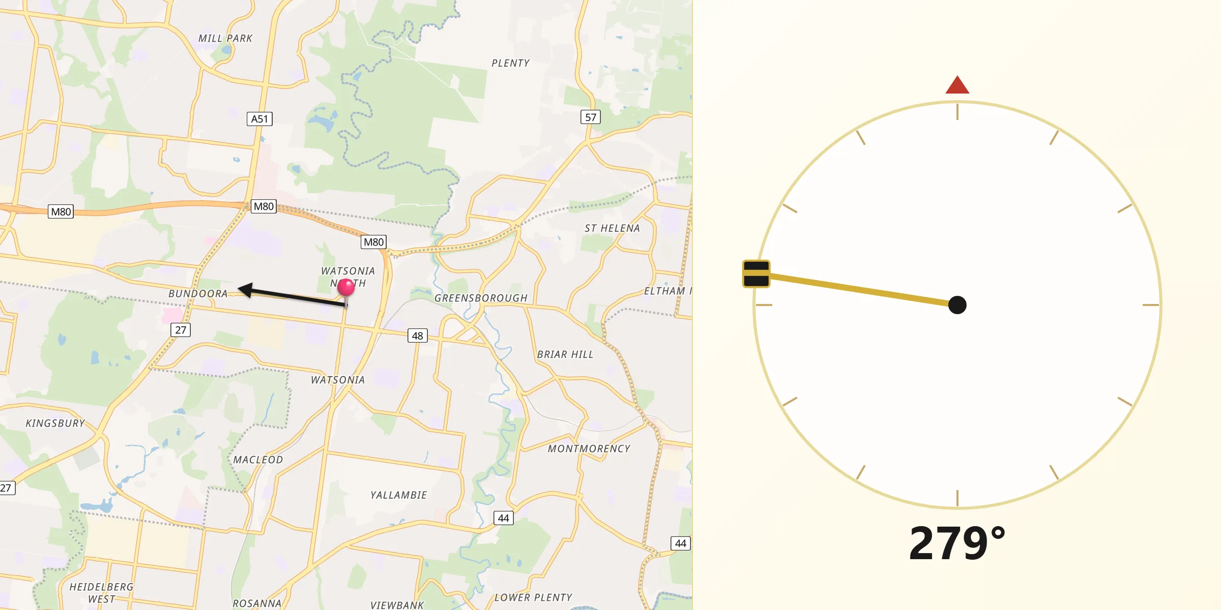 Qibla Direction from Watsonia North
