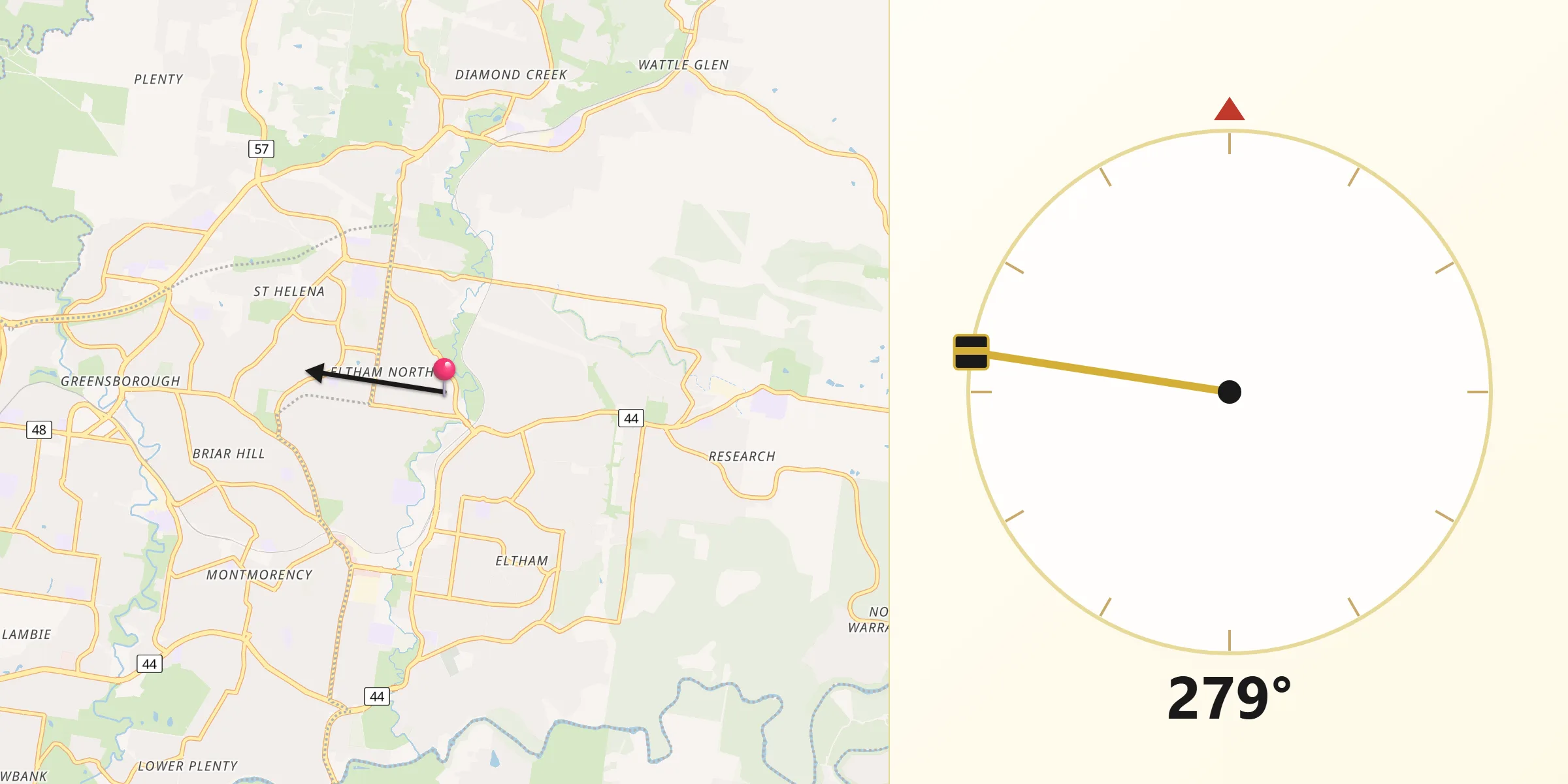 Qibla Direction from Eltham North