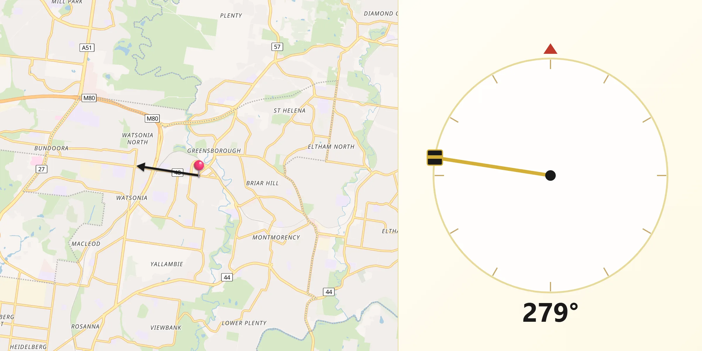 Qibla Direction from Greensborough
