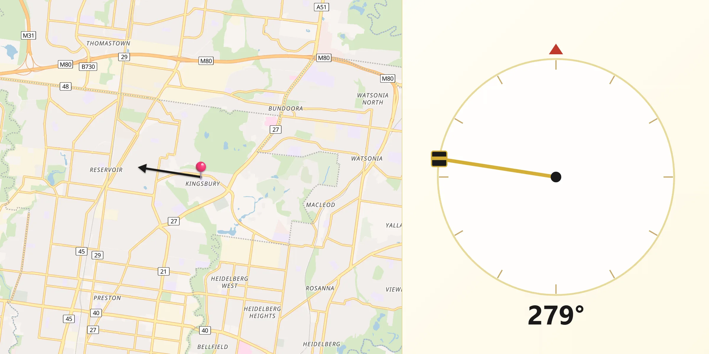 Qibla Direction from Kingsbury