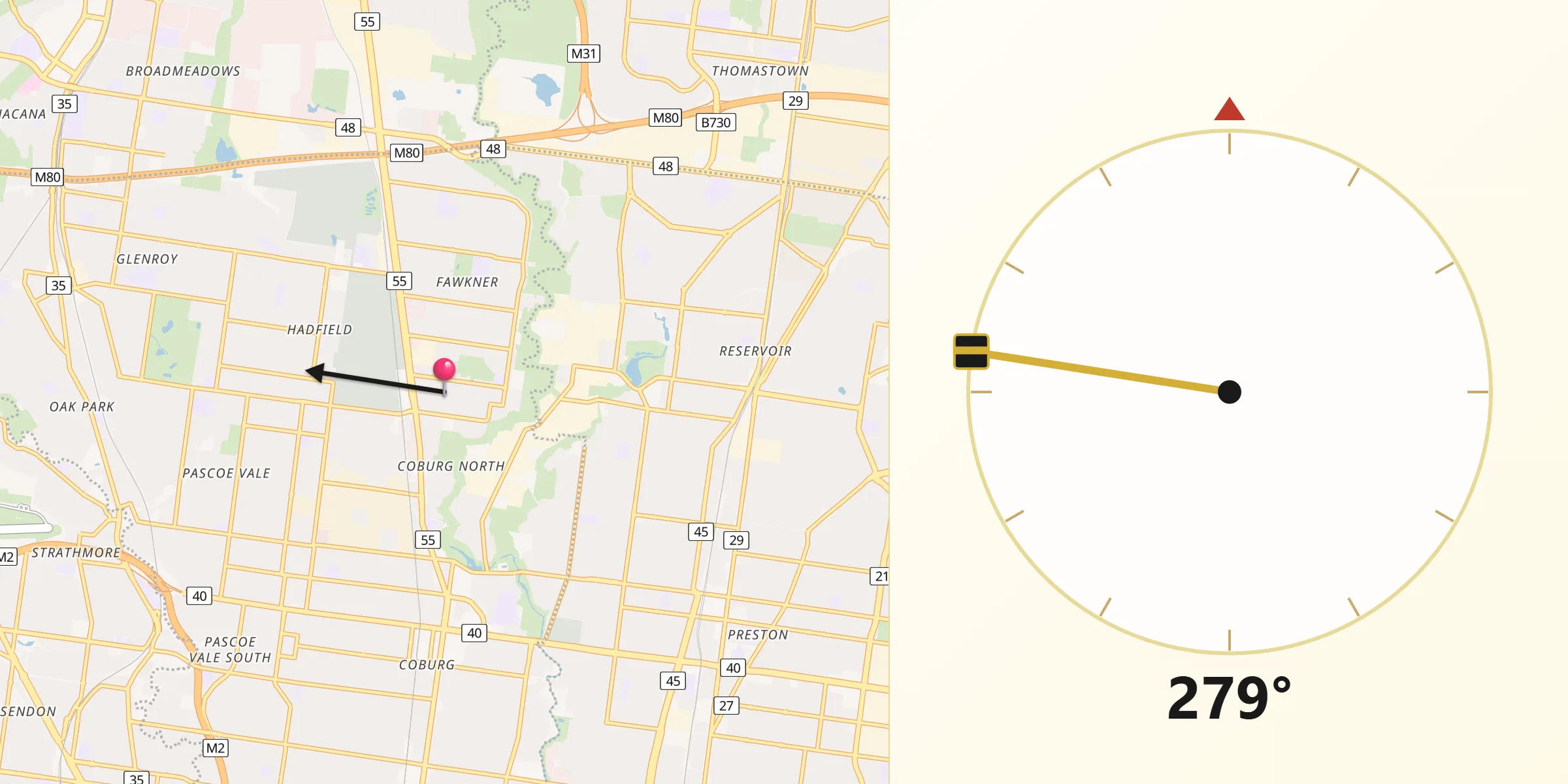 Qibla Direction from Fawkner
