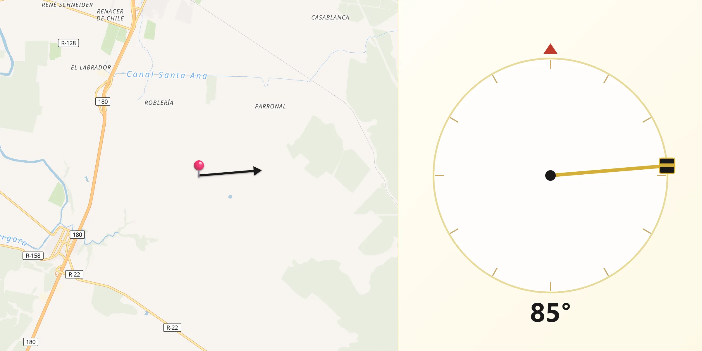 Dirección de la Qibla desde Renaico