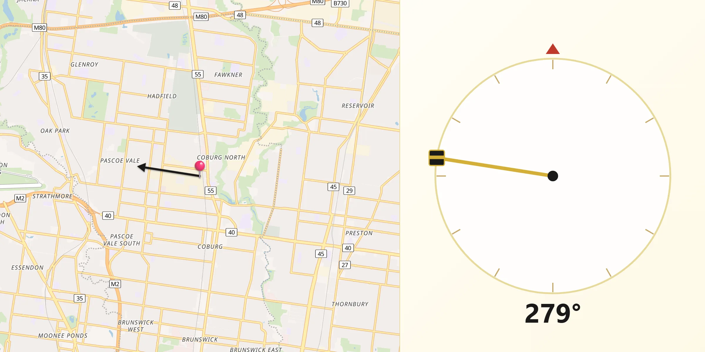Qibla Direction from Coburg North