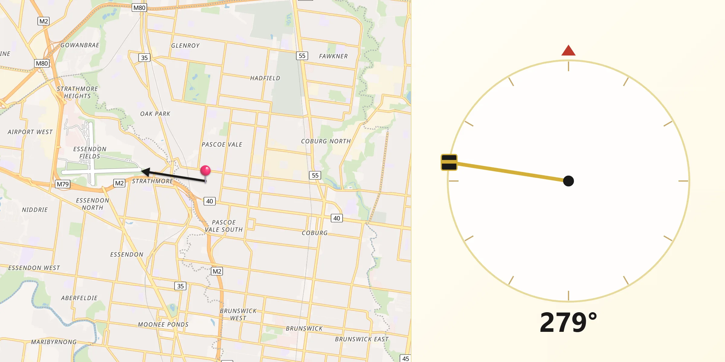 Qibla Direction from Pascoe Vale