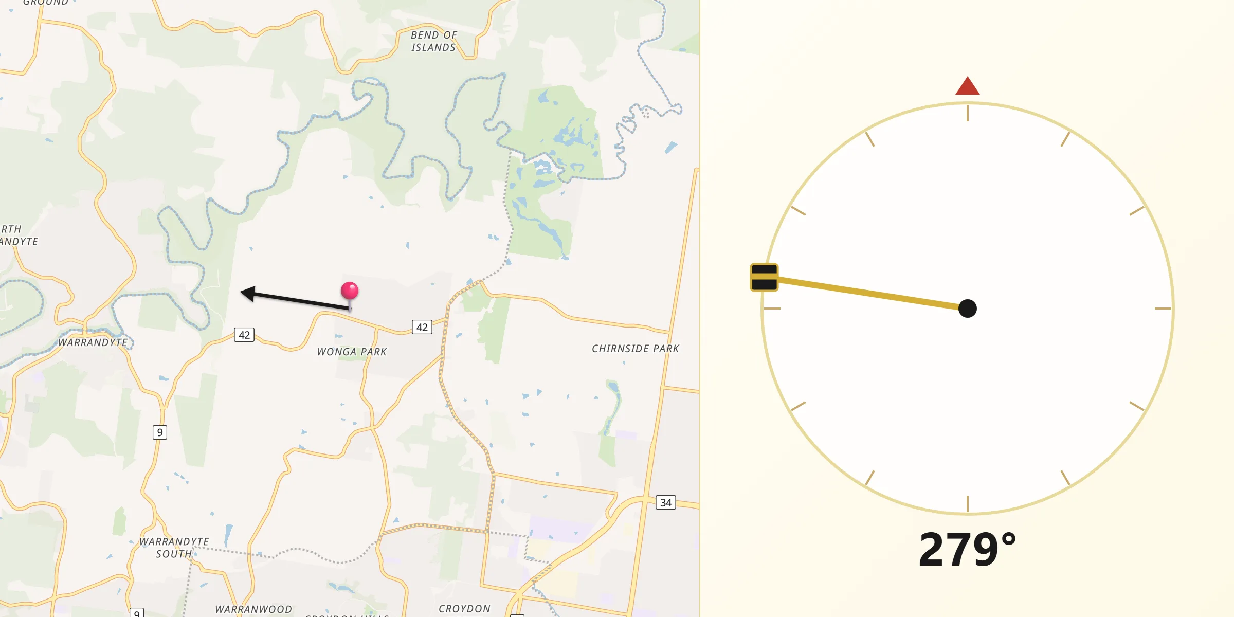Qibla Direction from Wonga Park